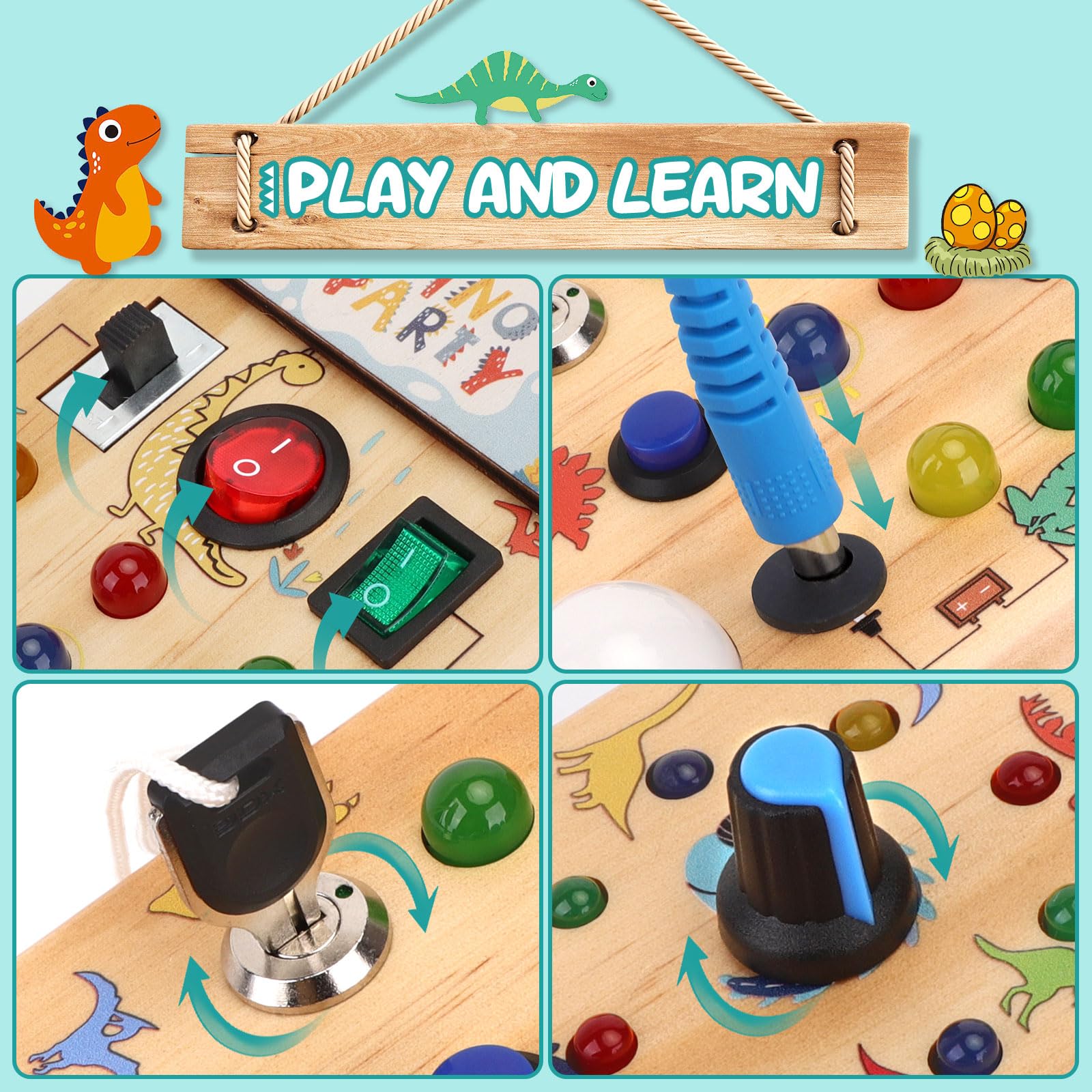Foto 4 pulgar | Busy Board Hoarosall Dinosaur Con 8 Interruptores Led Durante Más De 1 Año - Venta Internacional.