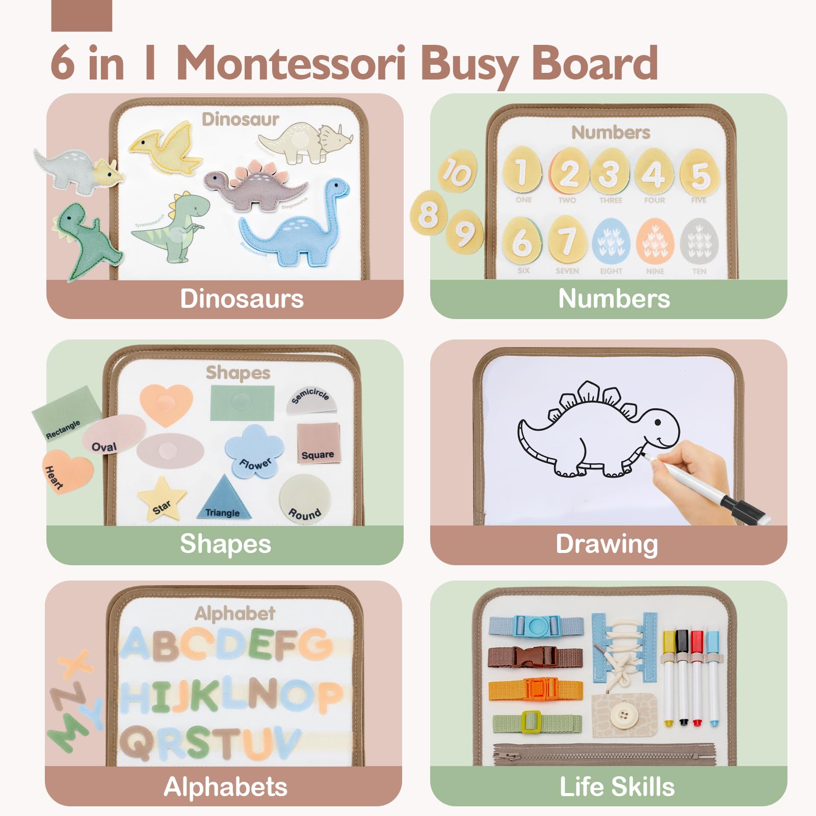 Foto 3 pulgar | Busy Board Hahaland Montessori Para Niños Pequeños De 2 A 4 Años, Dinosaurios - Venta Internacional.