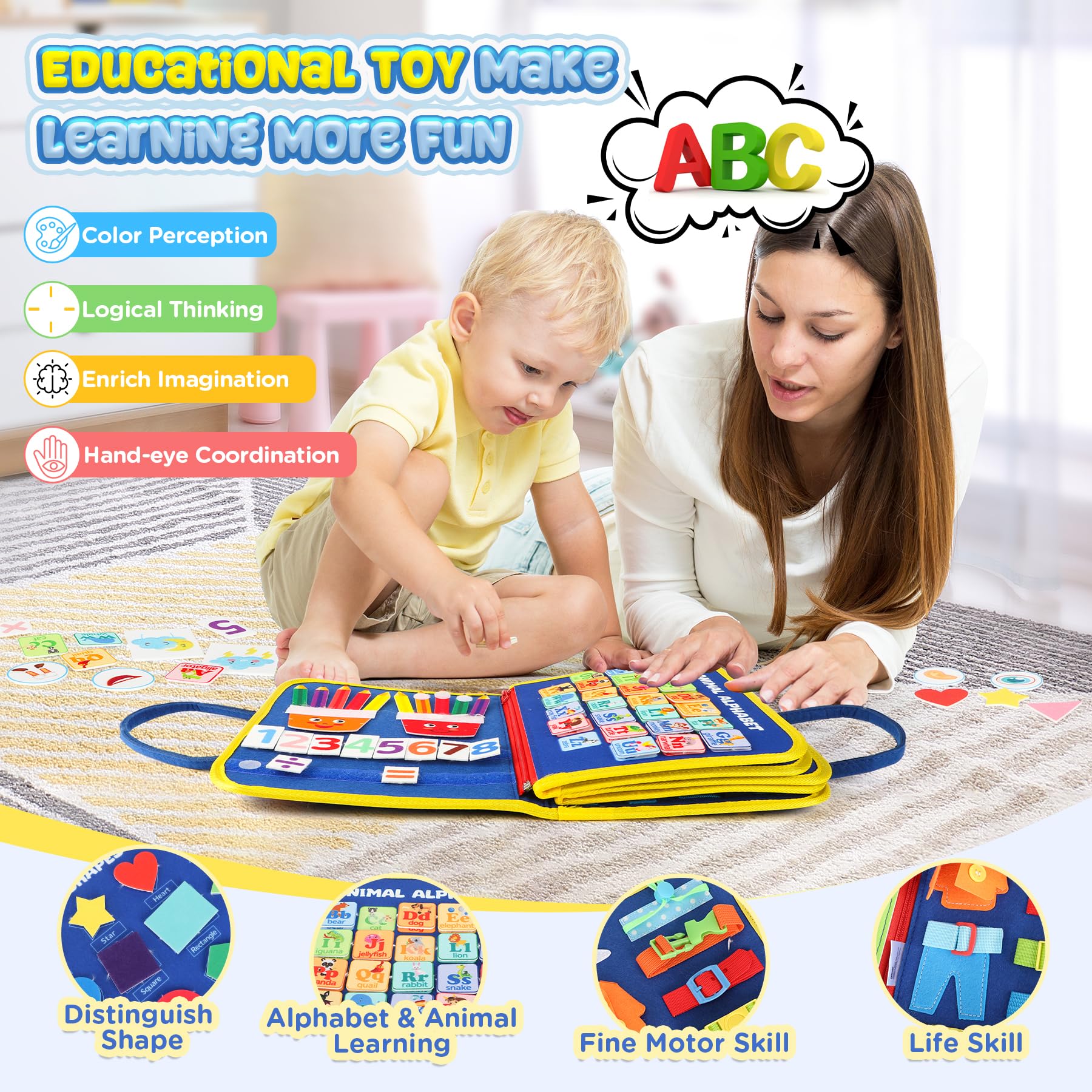 Foto 7 pulgar | Juguetes Montessori Urmywo De Busy Board Para Niños De 1 A 4 Años Con 12 Actividades - Venta Internacional.