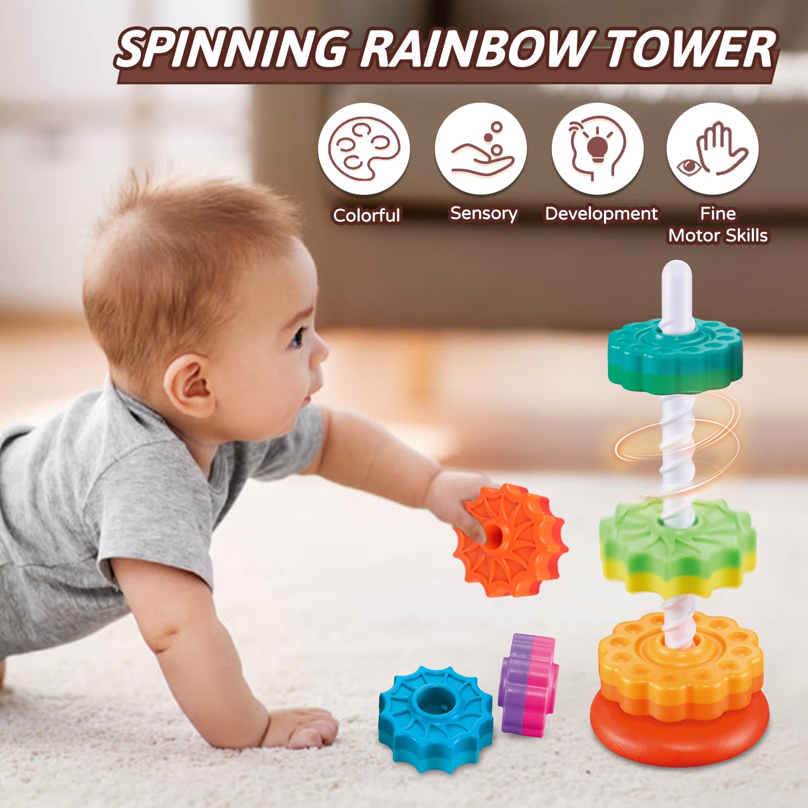 Foto 6 pulgar | Juguete Giratorio Y Apilable Juxue Para Niños De 1 A 3 Años Con Arcoíris - Venta Internacional.