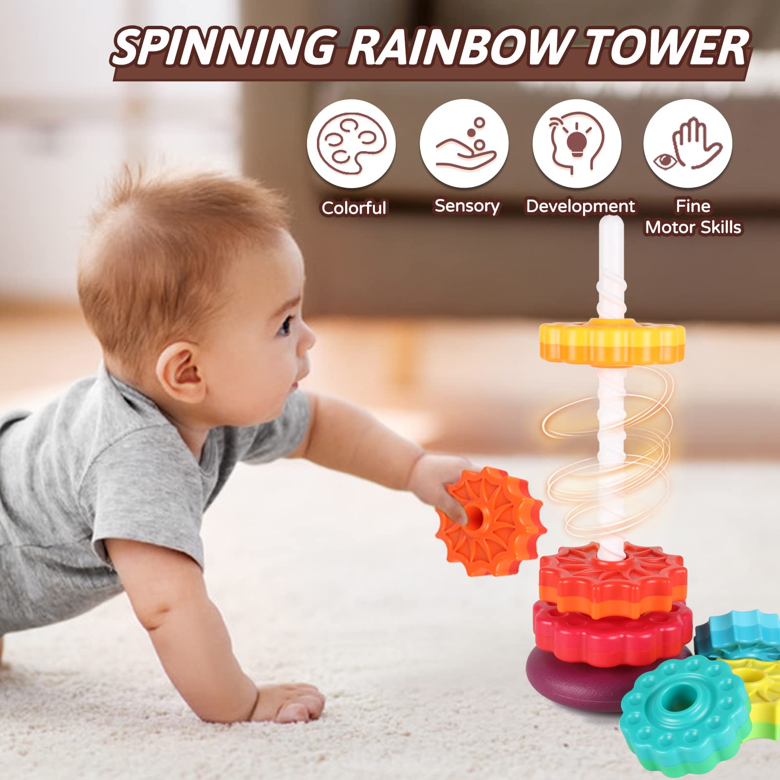 Foto 6 pulgar | Juguete Giratorio Juxue Rainbow Apilable Para Niños De 1 A 3 Años - Venta Internacional.