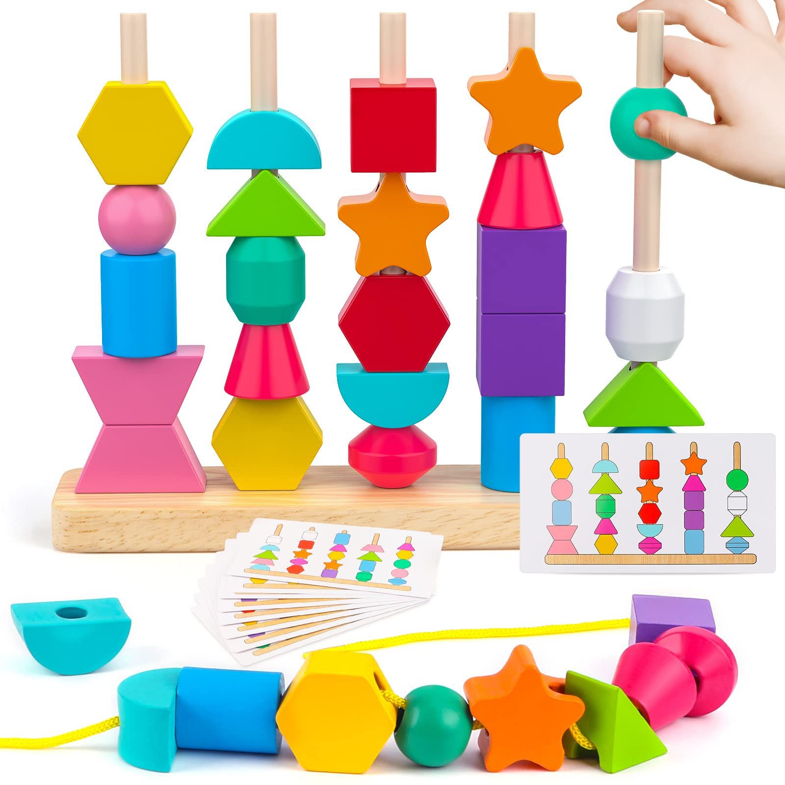 Foto 1 | Juego De Juguetes Montessori De Cuentas De Madera Para Secuenciar, Apilar Y Atar - Venta Internacional.