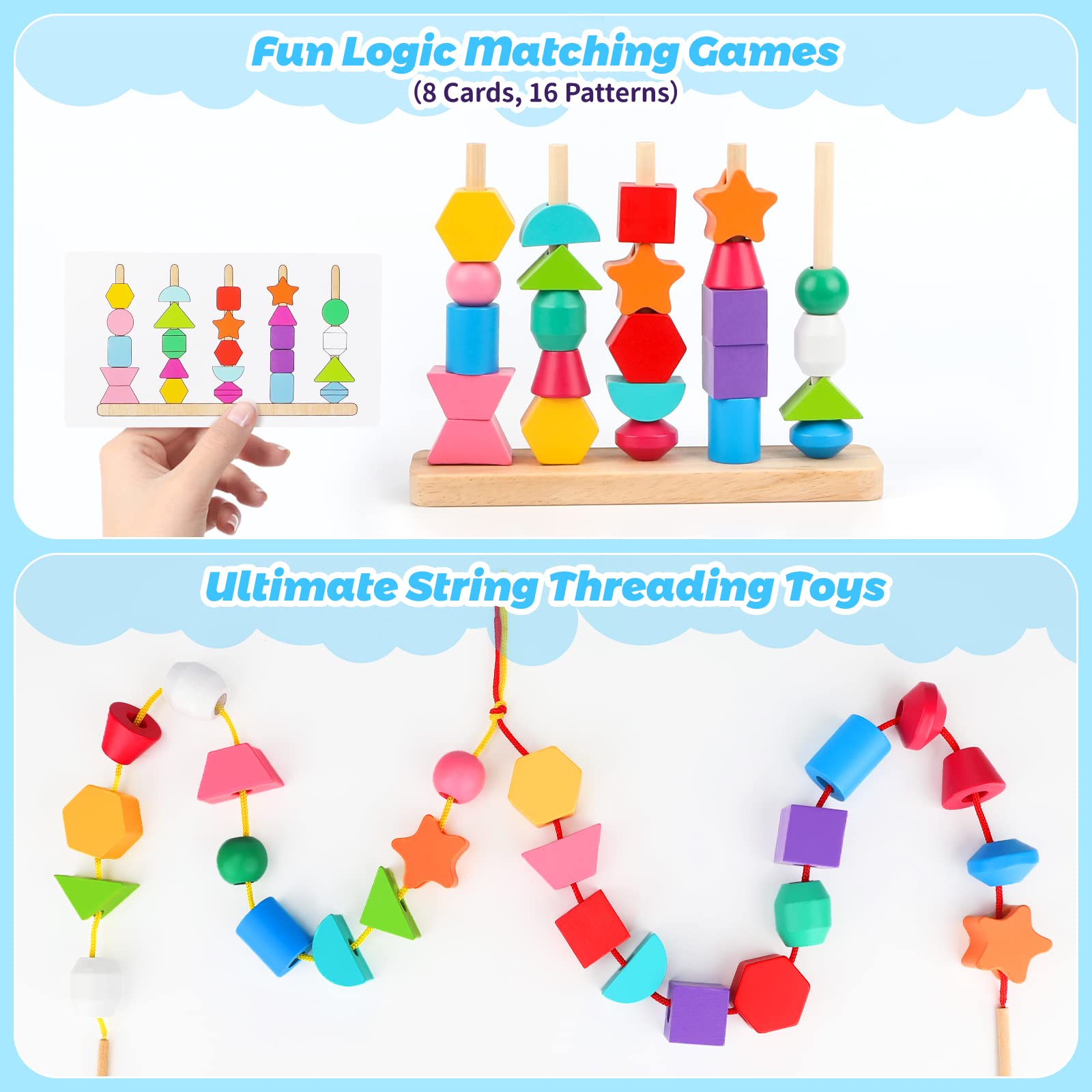 Foto 5 pulgar | Juego De Juguetes Montessori De Cuentas De Madera Para Secuenciar, Apilar Y Atar - Venta Internacional.