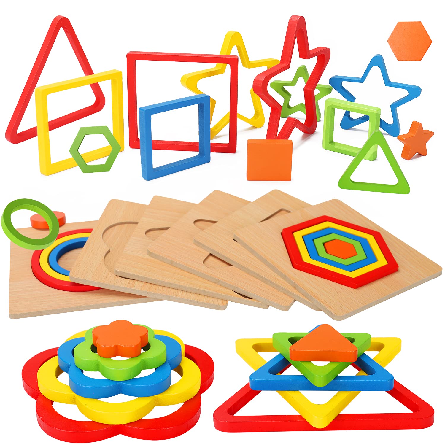 Foto 2 pulgar | Juguete De Rompecabezas Augtoy Montessori Para Niños Pequeños, Clasificador De Formas De Madera - Venta Internacional.