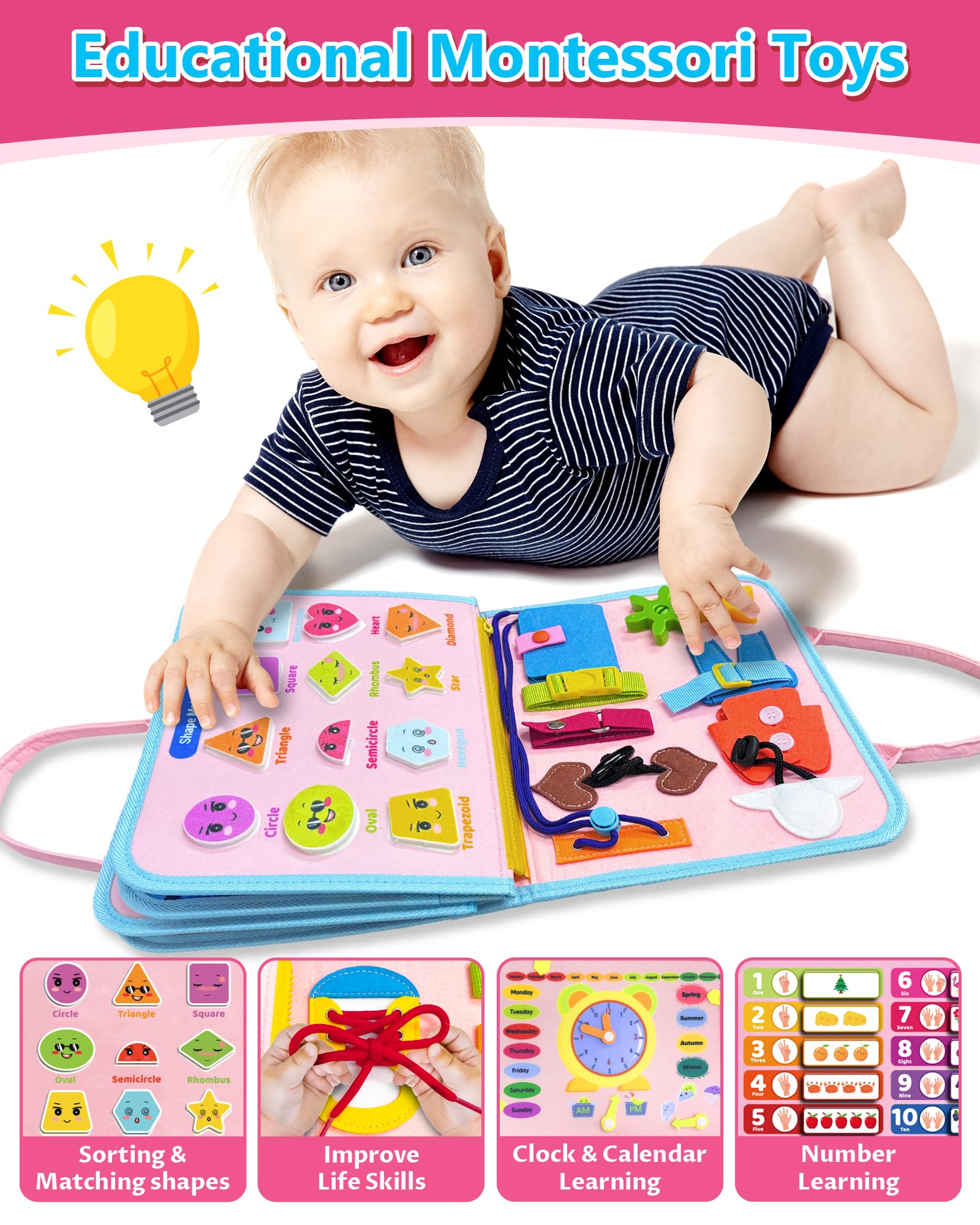 Foto 5 pulgar | Juguetes Montessori Exorany De Busy Board Para Niñas De 1 A 4 Años - Venta Internacional.