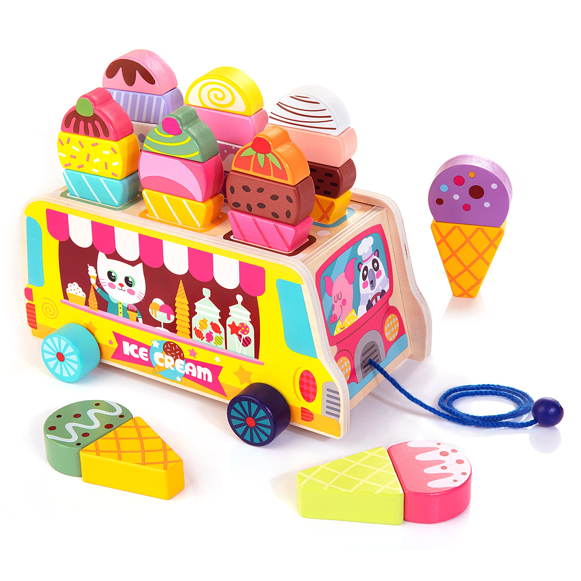 Camión De Helados De Juguete Hellowood De Madera Con 28 Unidades Magnéticas - Venta Internacional.