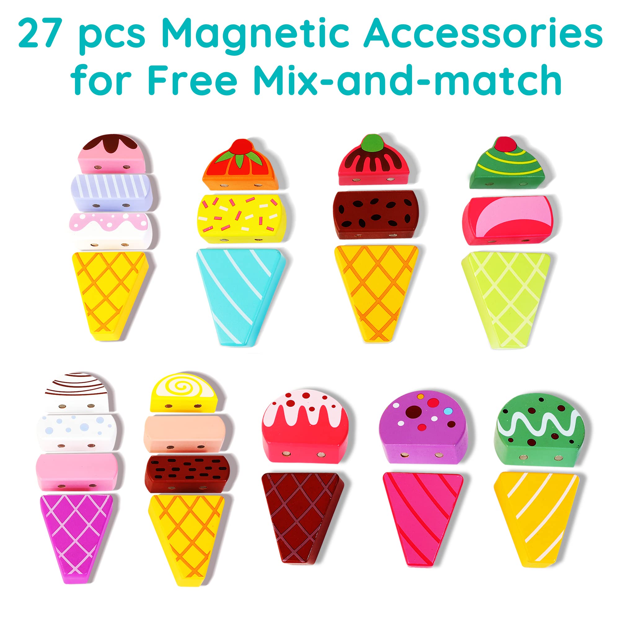 Foto 3 pulgar | Camión De Helados De Juguete Hellowood De Madera Con 28 Unidades Magnéticas - Venta Internacional.