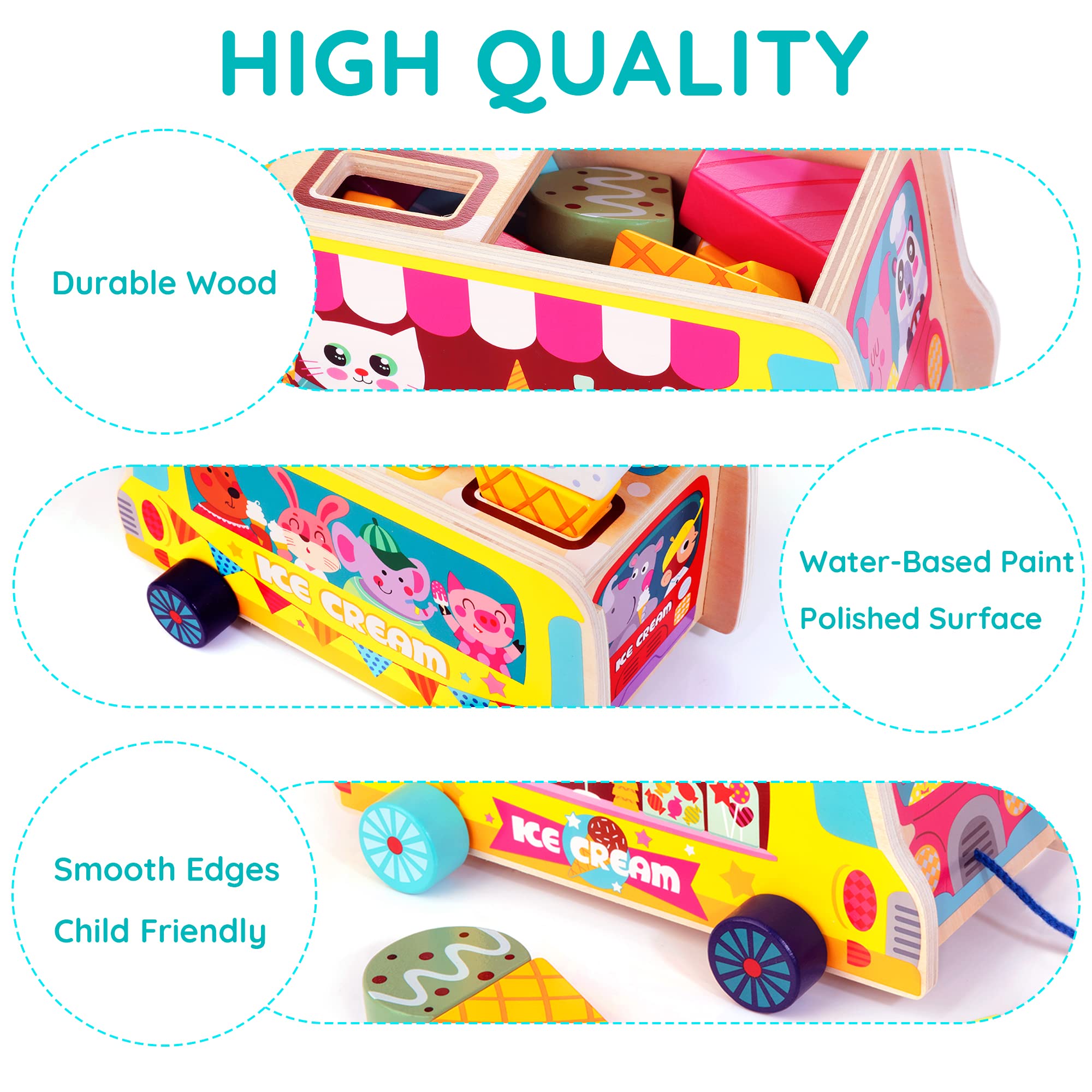Foto 6 | Camión De Helados De Juguete Hellowood De Madera Con 28 Unidades Magnéticas - Venta Internacional.