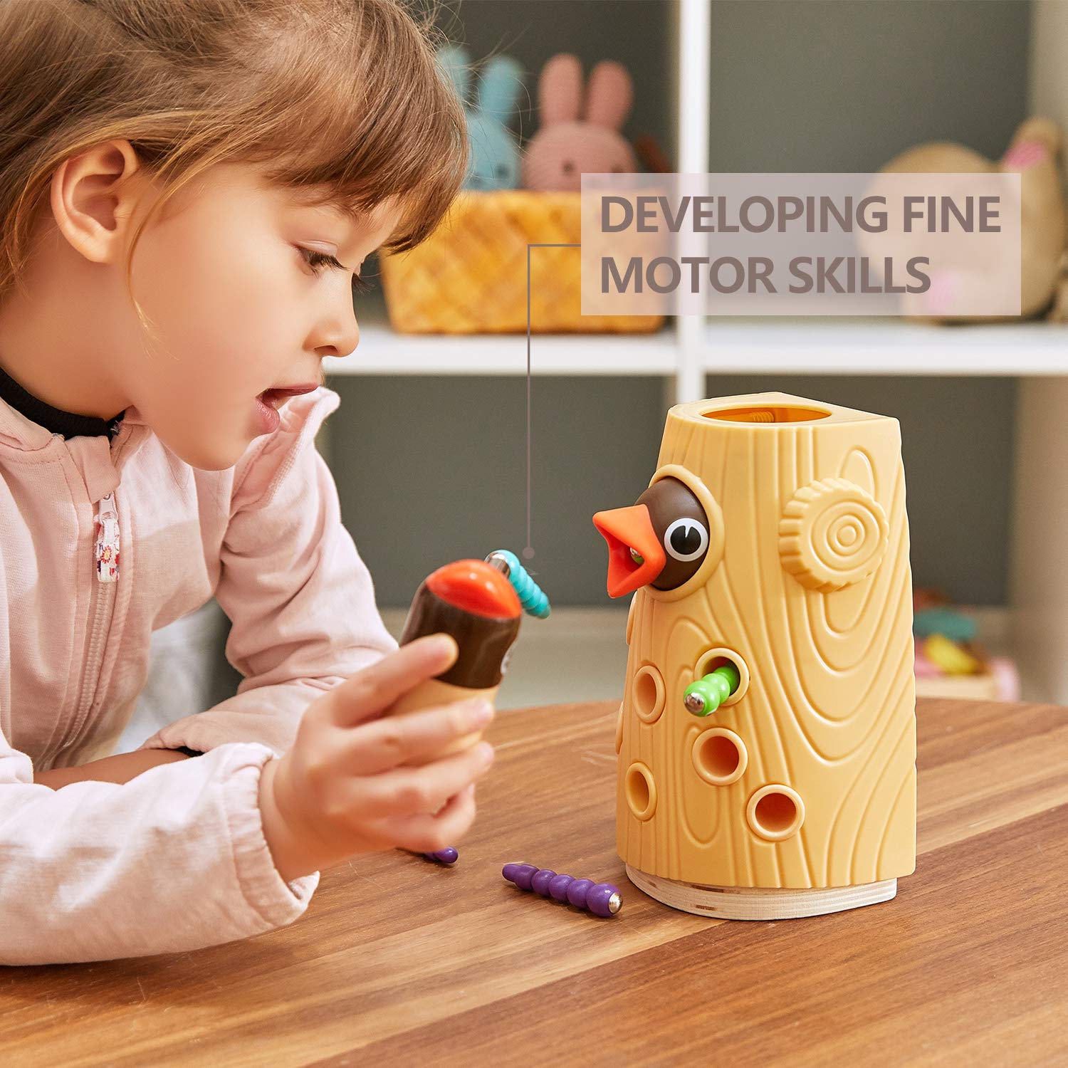 Foto 3 pulgar | Juego Magnético Montessori Toy Top Bright Woodpecker Worm Para 2 Años - Venta Internacional.