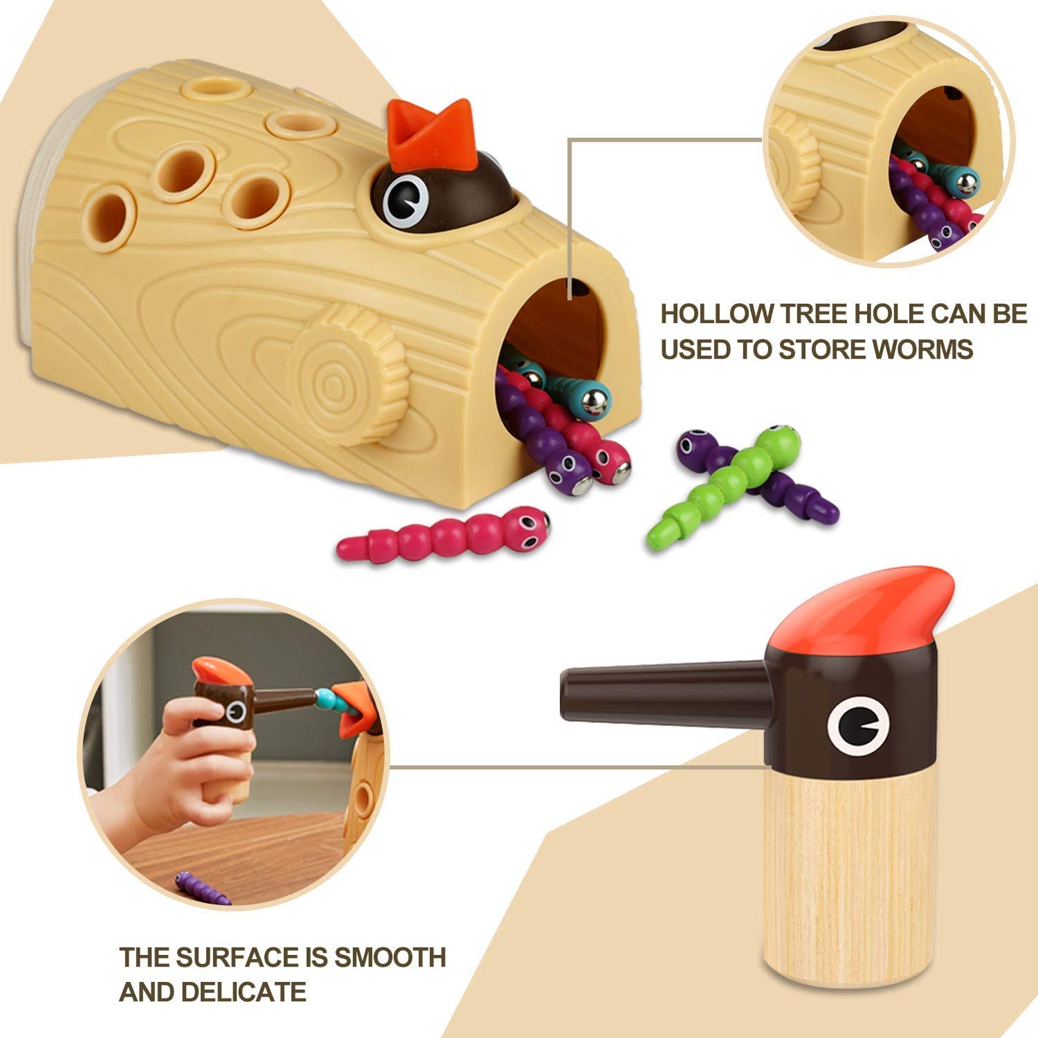 Foto 6 pulgar | Juego Magnético Montessori Toy Top Bright Woodpecker Worm Para 2 Años - Venta Internacional.