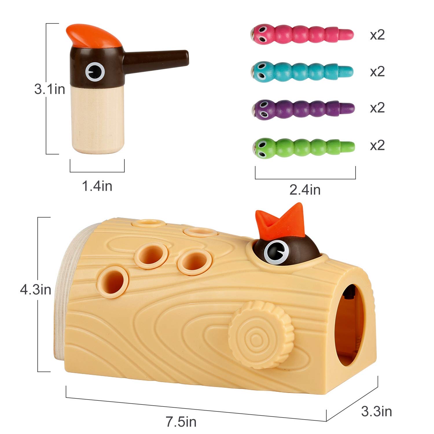 Foto 7 pulgar | Juego Magnético Montessori Toy Top Bright Woodpecker Worm Para 2 Años - Venta Internacional.