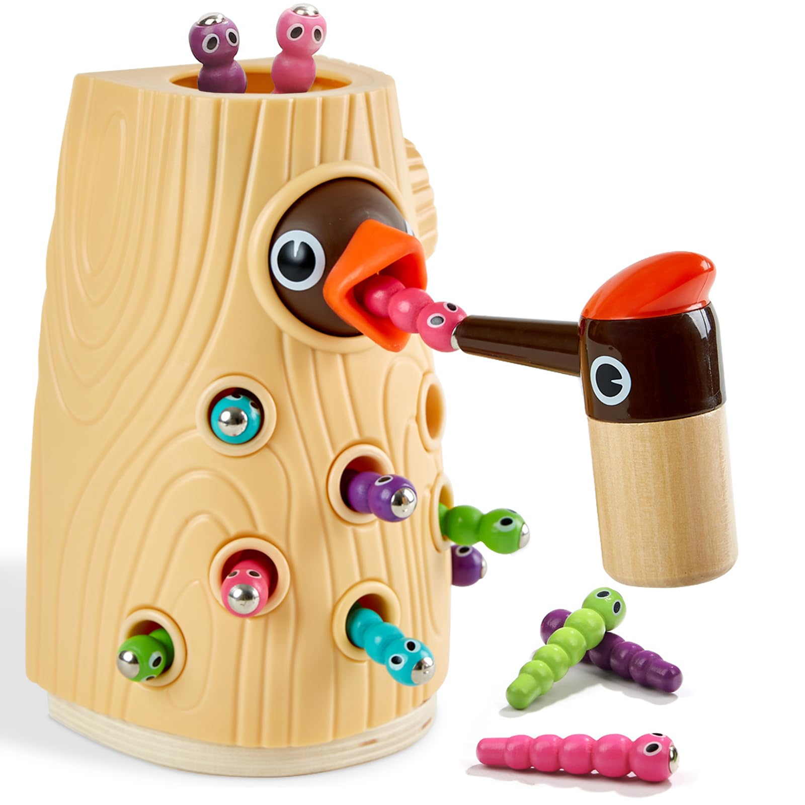 Foto 8 pulgar | Juego Magnético Montessori Toy Top Bright Woodpecker Worm Para 2 Años - Venta Internacional.