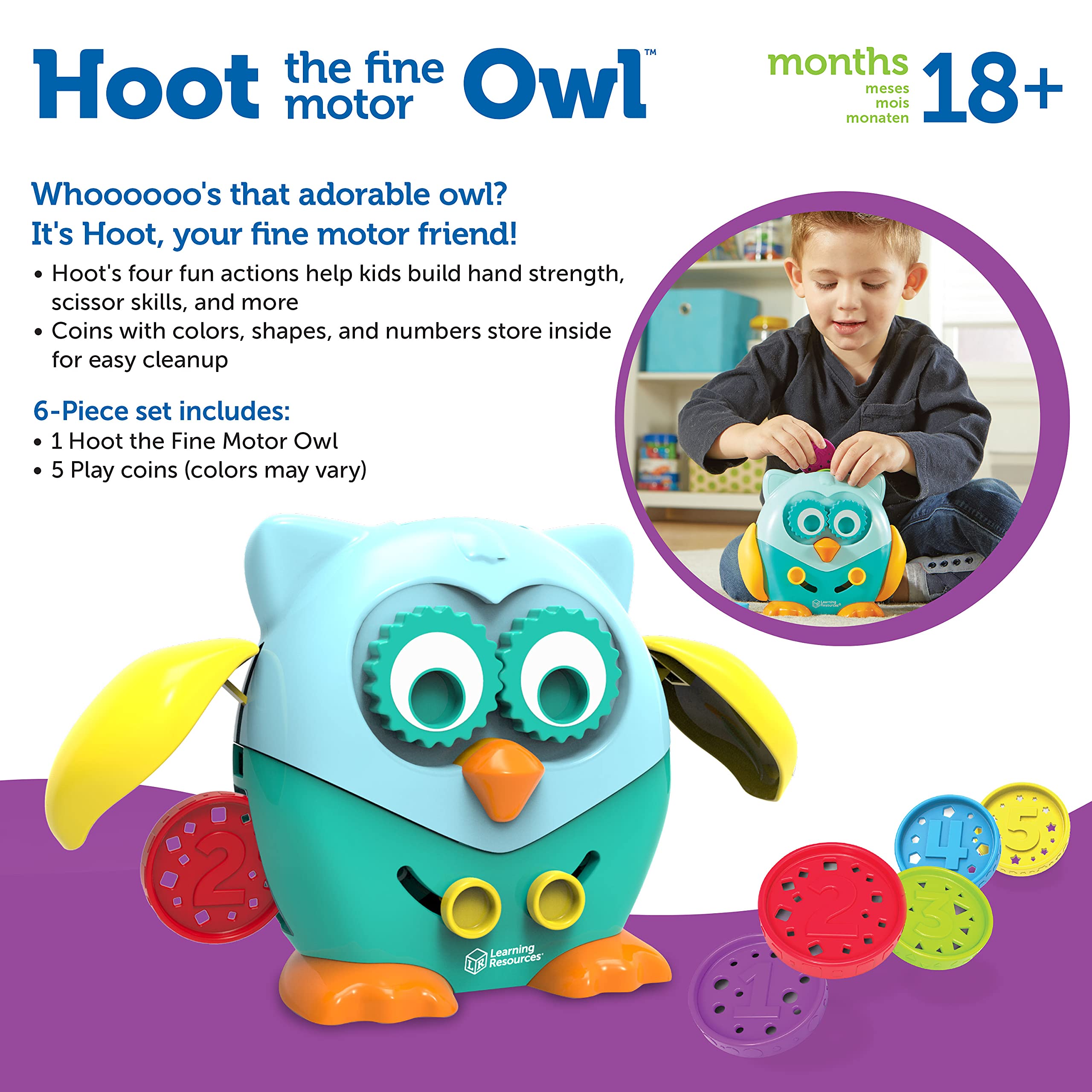 Foto 7 pulgar | Toy Learning Resources: Hoot The Fine Motor Owl, 18 Meses O Más - Venta Internacional.