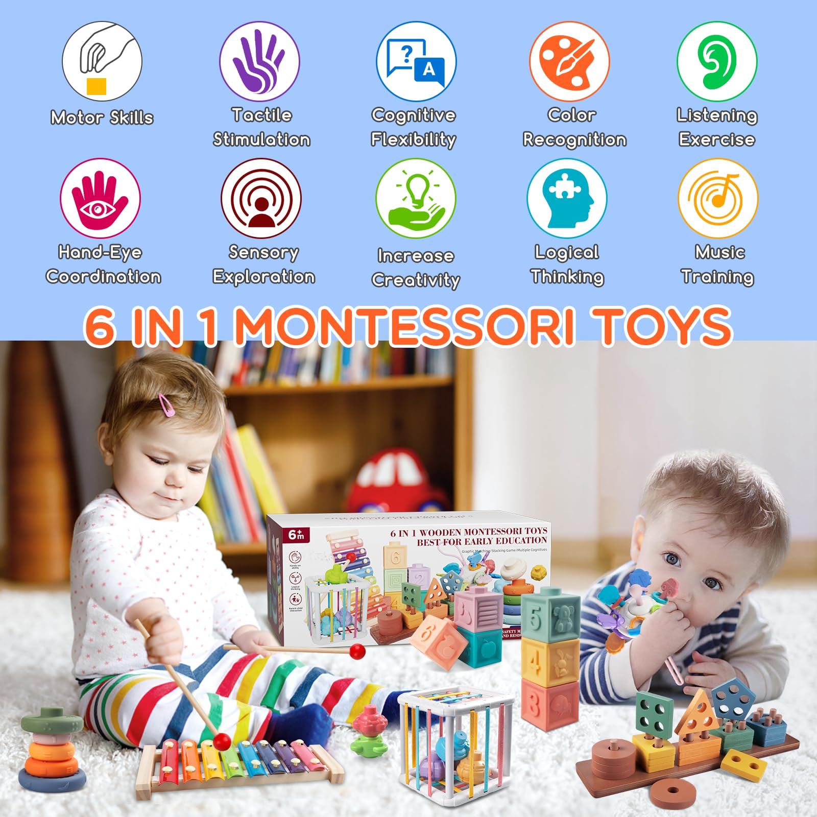 Foto 3 pulgar | Set De Juguetes Montessori Baby 6 En 1 Para Clasificar, Apilar Y Aprender, 1+ Y - Venta Internacional.