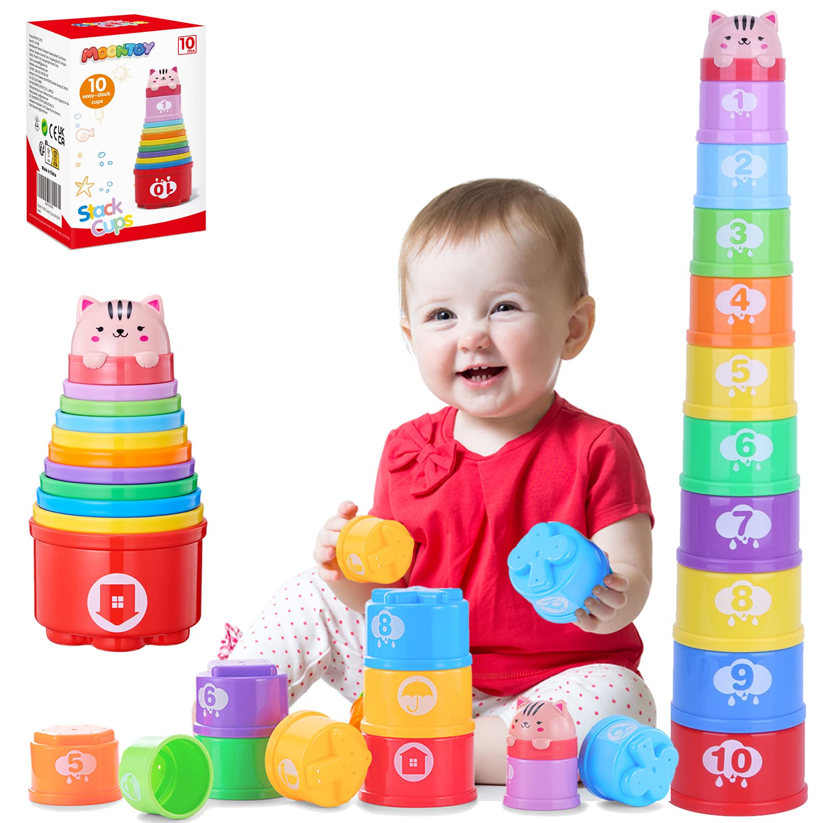 Foto 2 pulgar | Vasos Apilables Moontoy, 11 Unidades, Para Bebés De 6 A 12 Meses Con Números - Venta Internacional.