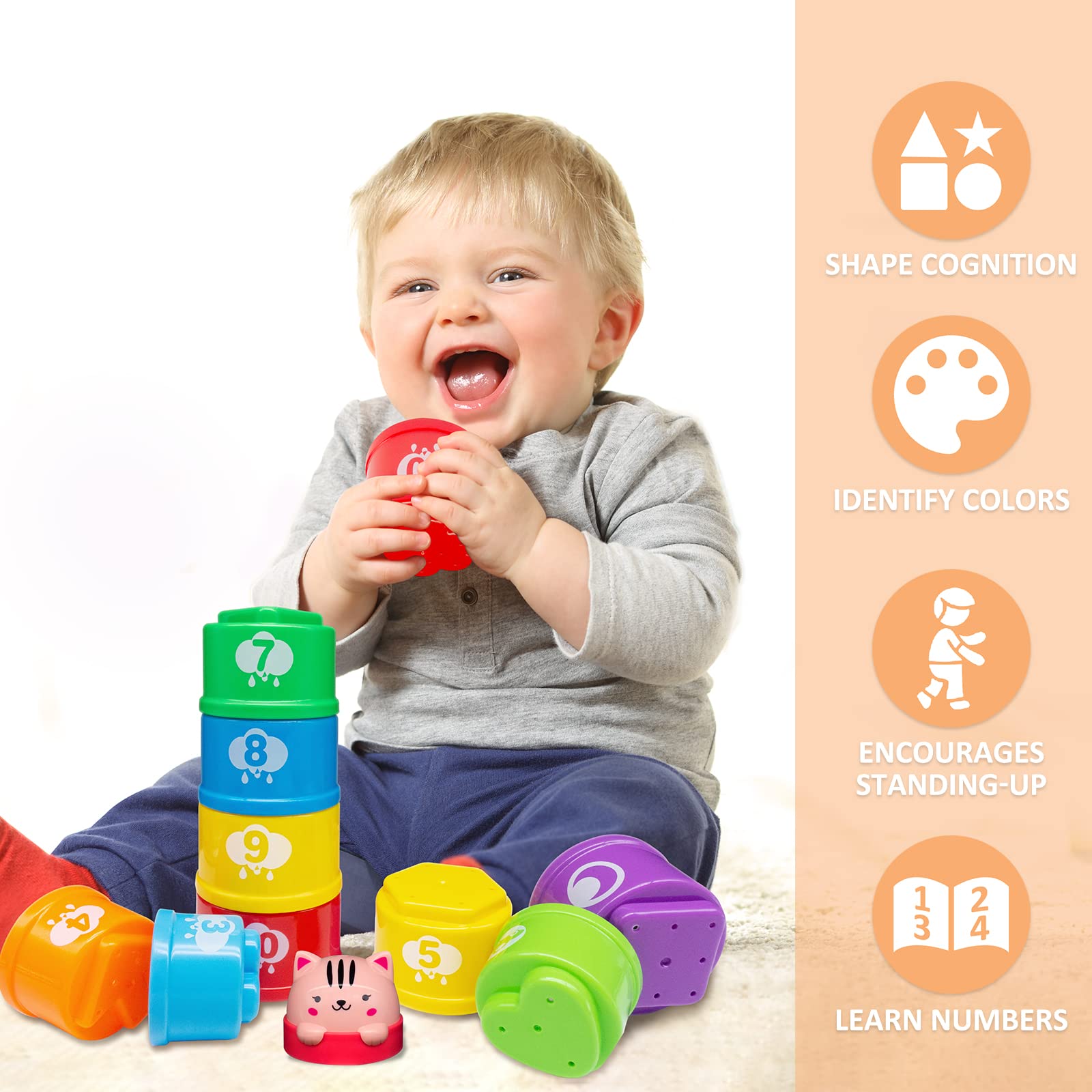 Foto 3 pulgar | Vasos Apilables Moontoy, 11 Unidades, Para Bebés De 6 A 12 Meses Con Números - Venta Internacional.