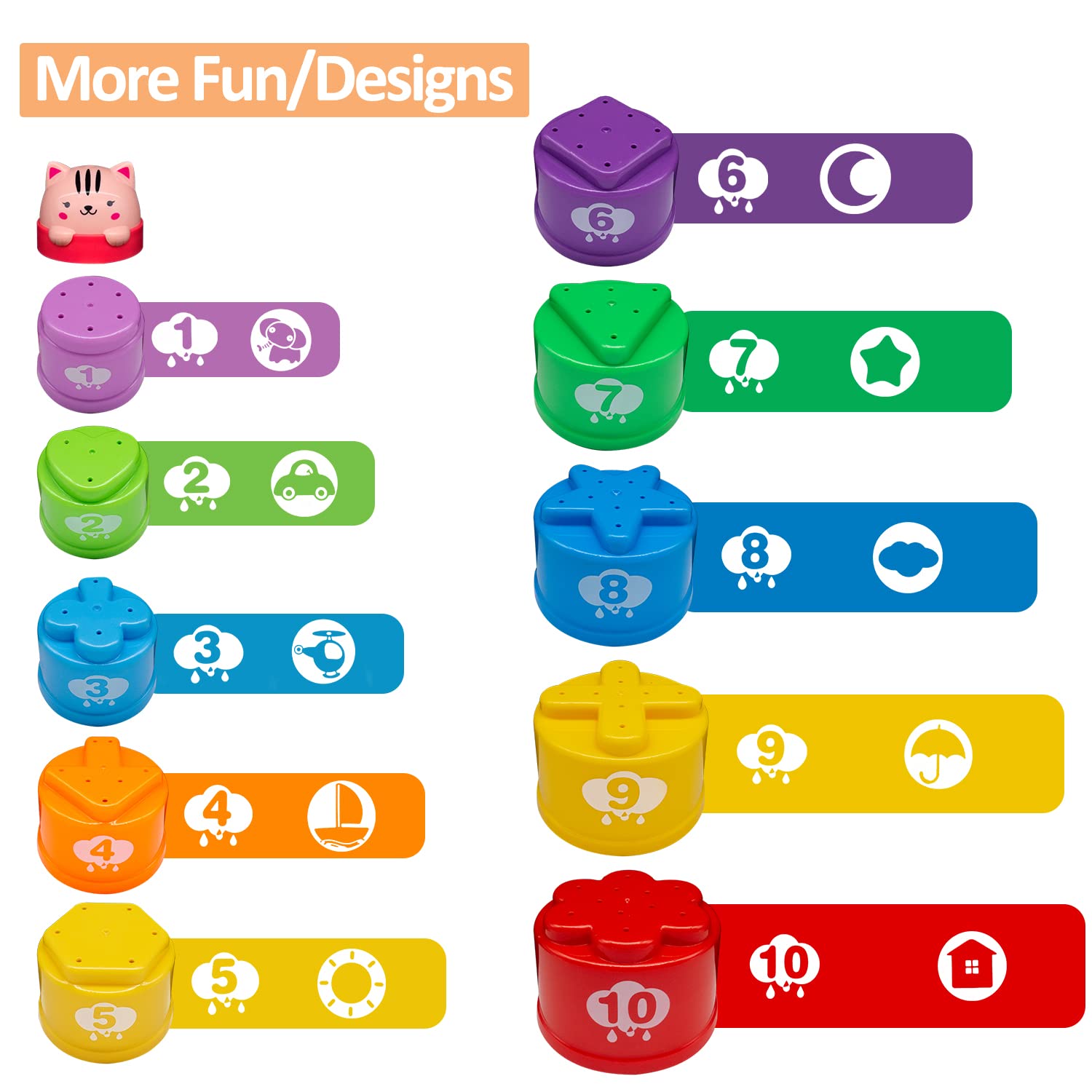 Foto 6 pulgar | Vasos Apilables Moontoy, 11 Unidades, Para Bebés De 6 A 12 Meses Con Números - Venta Internacional.