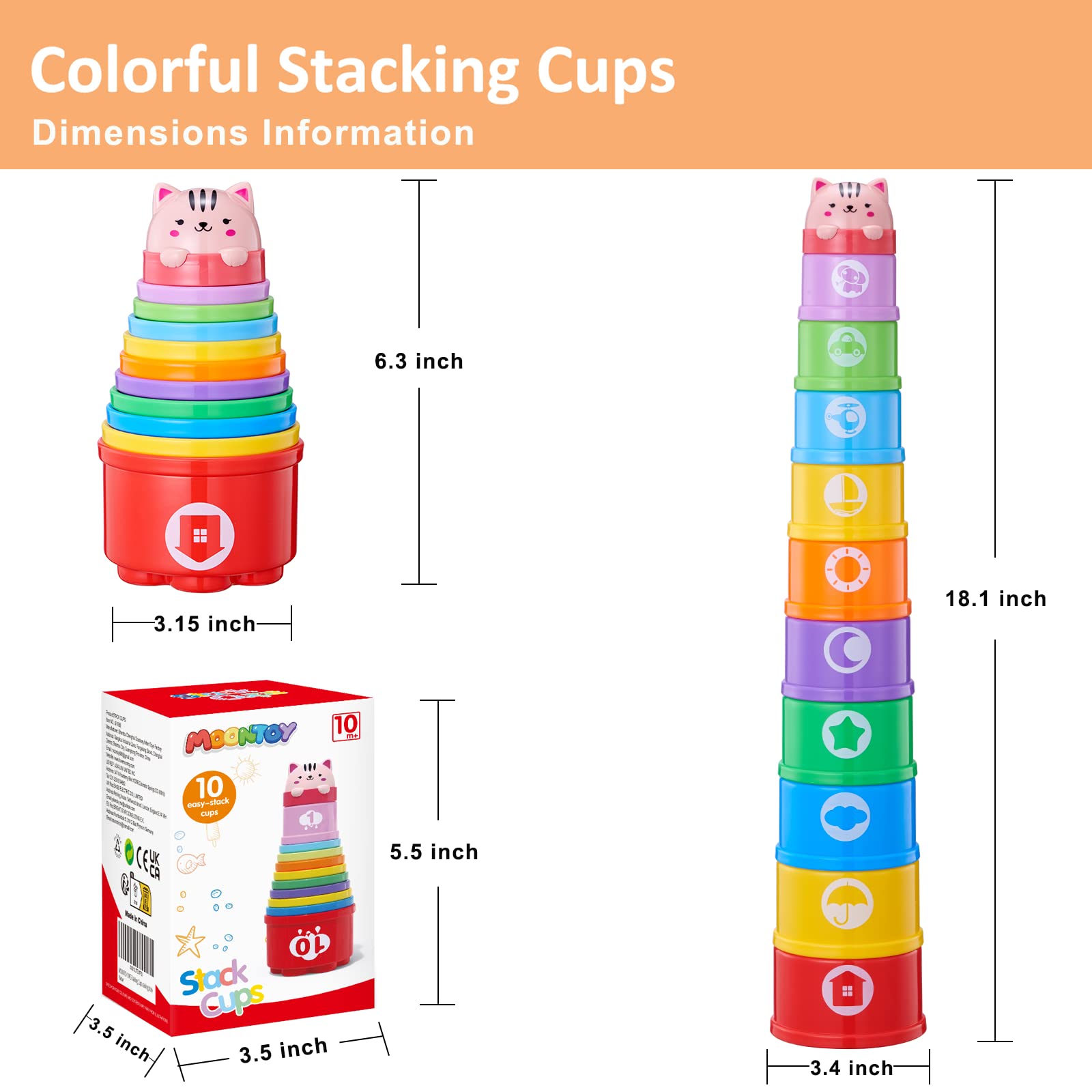 Foto 8 pulgar | Vasos Apilables Moontoy, 11 Unidades, Para Bebés De 6 A 12 Meses Con Números - Venta Internacional.