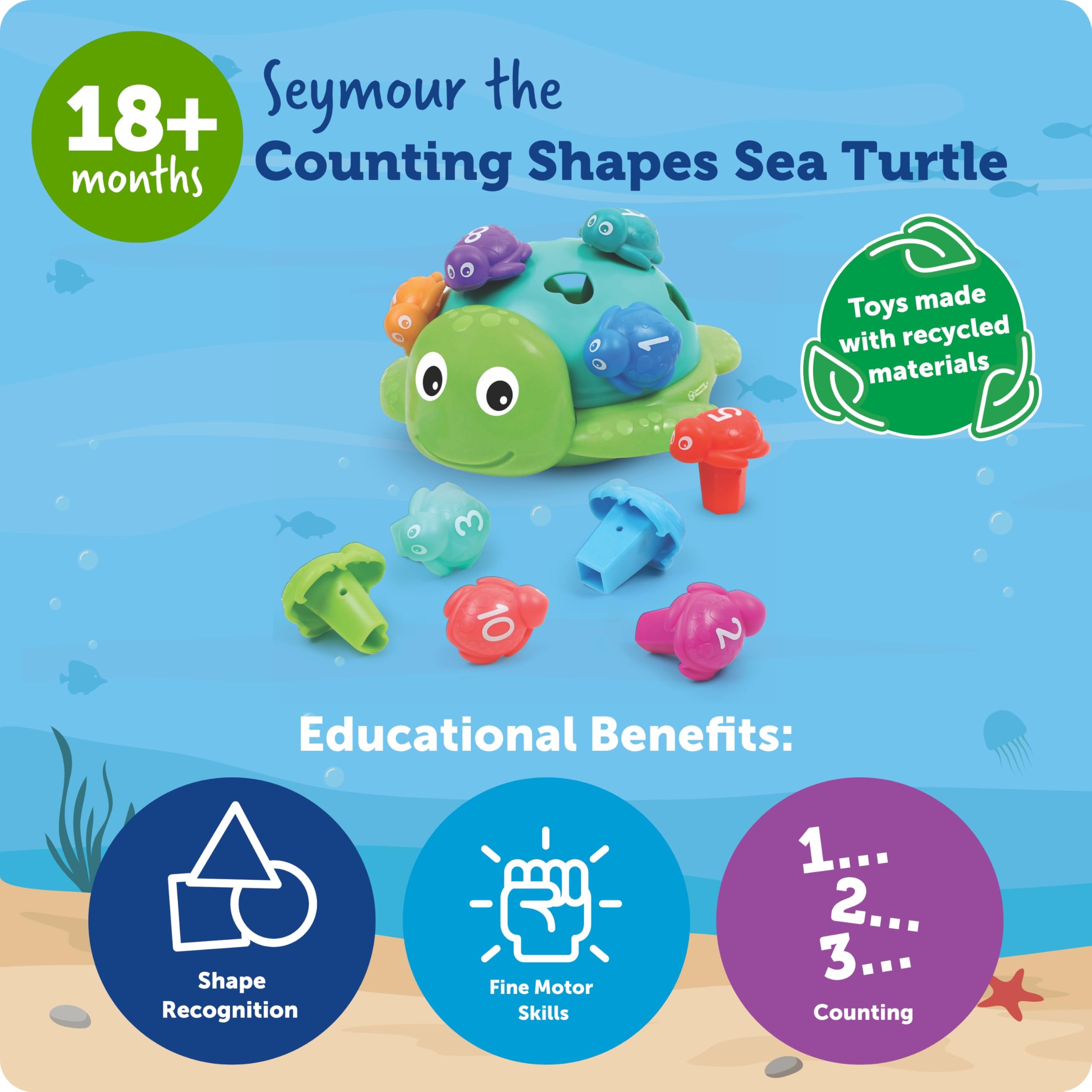 Foto 5 pulgar | Recursos De Aprendizaje Sobre Juguetes De Viaje Seymour The Counting Shapes Sea Turtle - Venta Internacional.