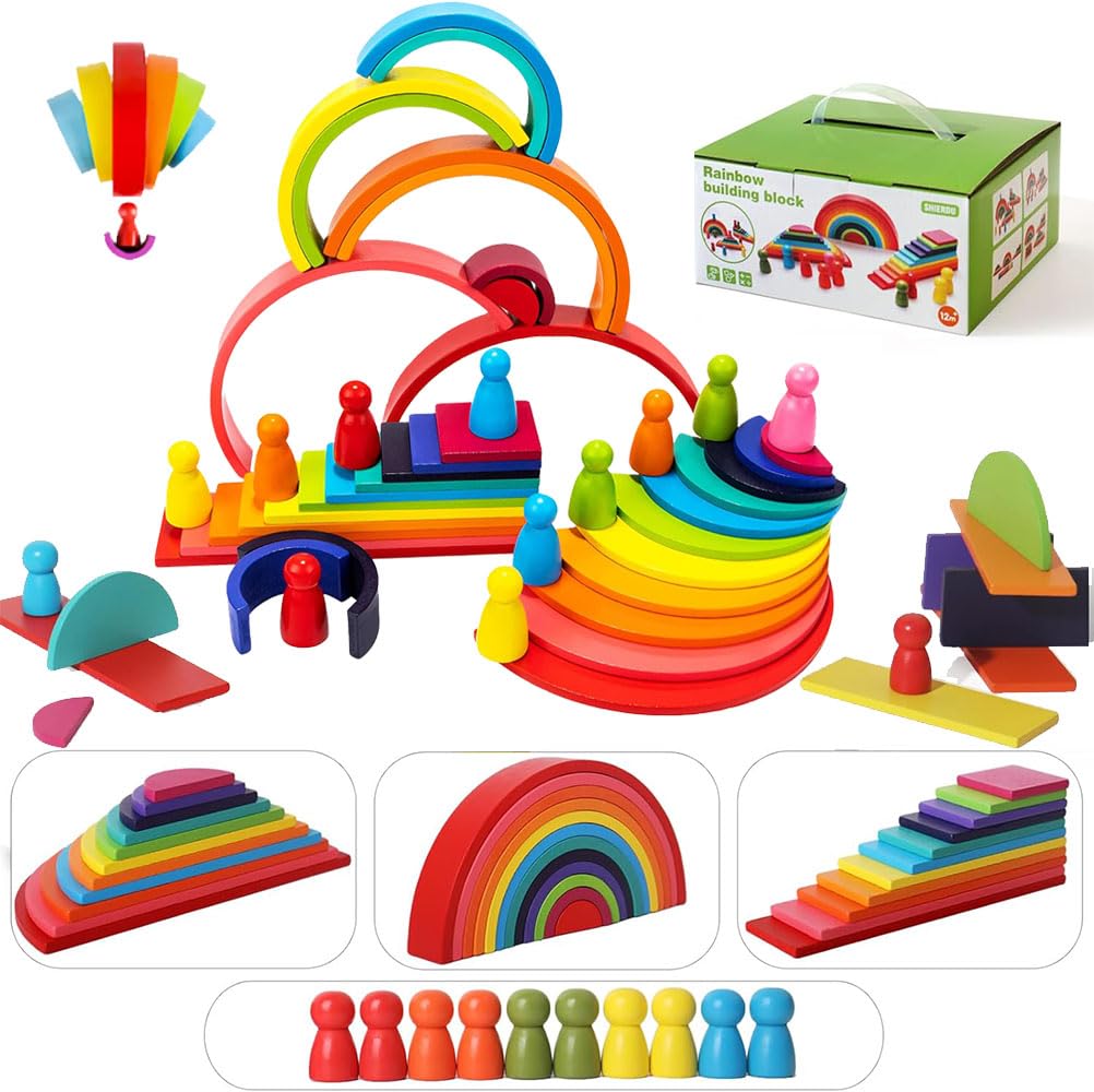 Set Genérico Rainbow Stack De Madera, 45 Piezas, Para Niños De Más De 3 Años - Venta Internacional.