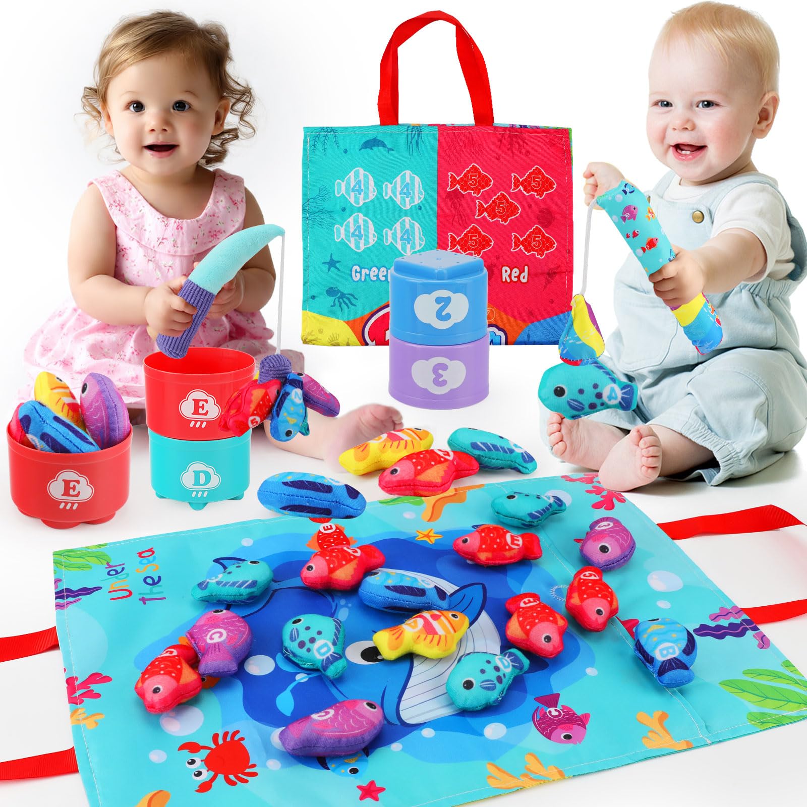 Juguete De Pesca De Tela Montessori De 1 A 3 Años Con Vasos Apilables - Venta Internacional.