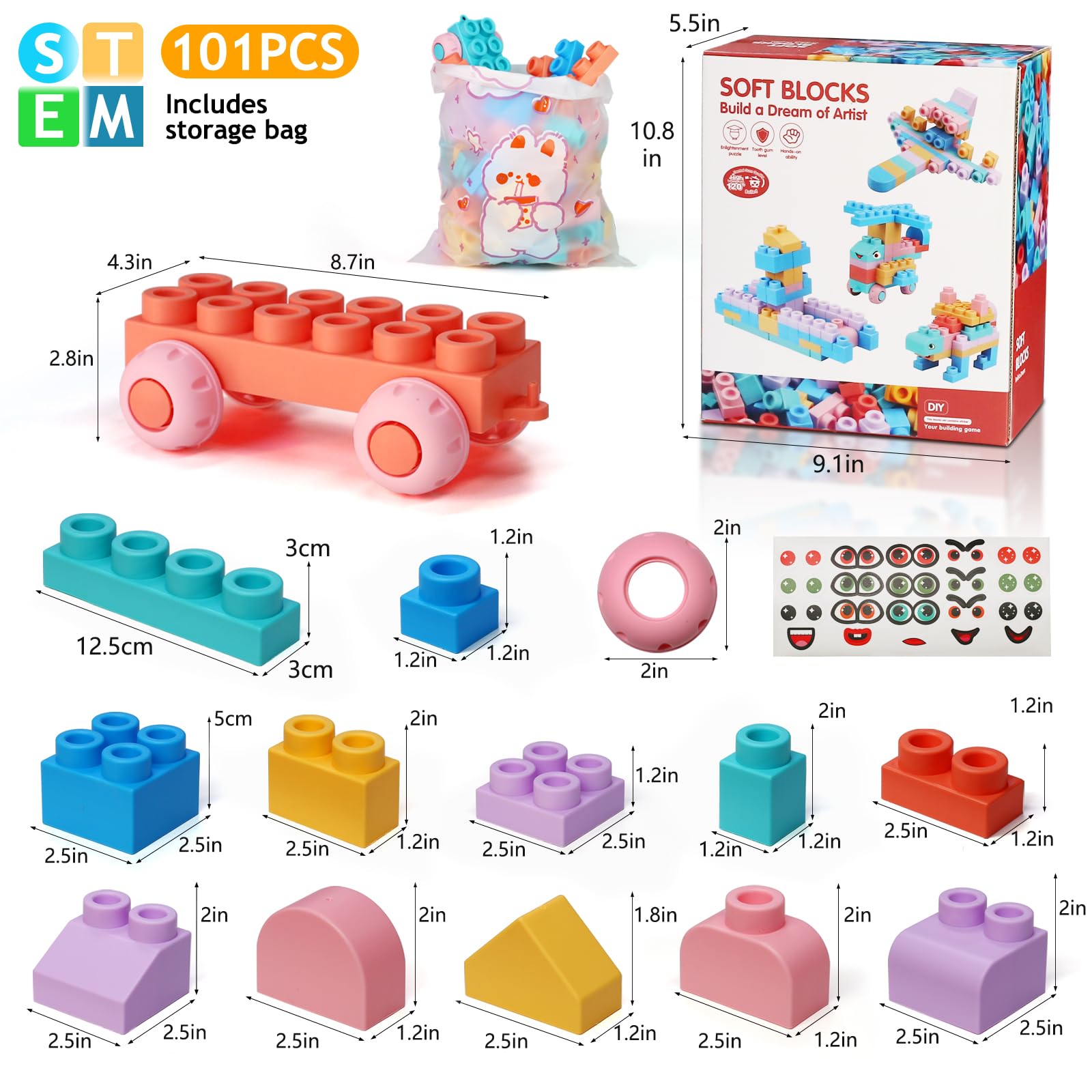 Foto 3 pulgar | Juego De Bloques Chenxuanbro Soft Para Niños De 2 A 6 Años Con 101 Piezas - Venta Internacional.