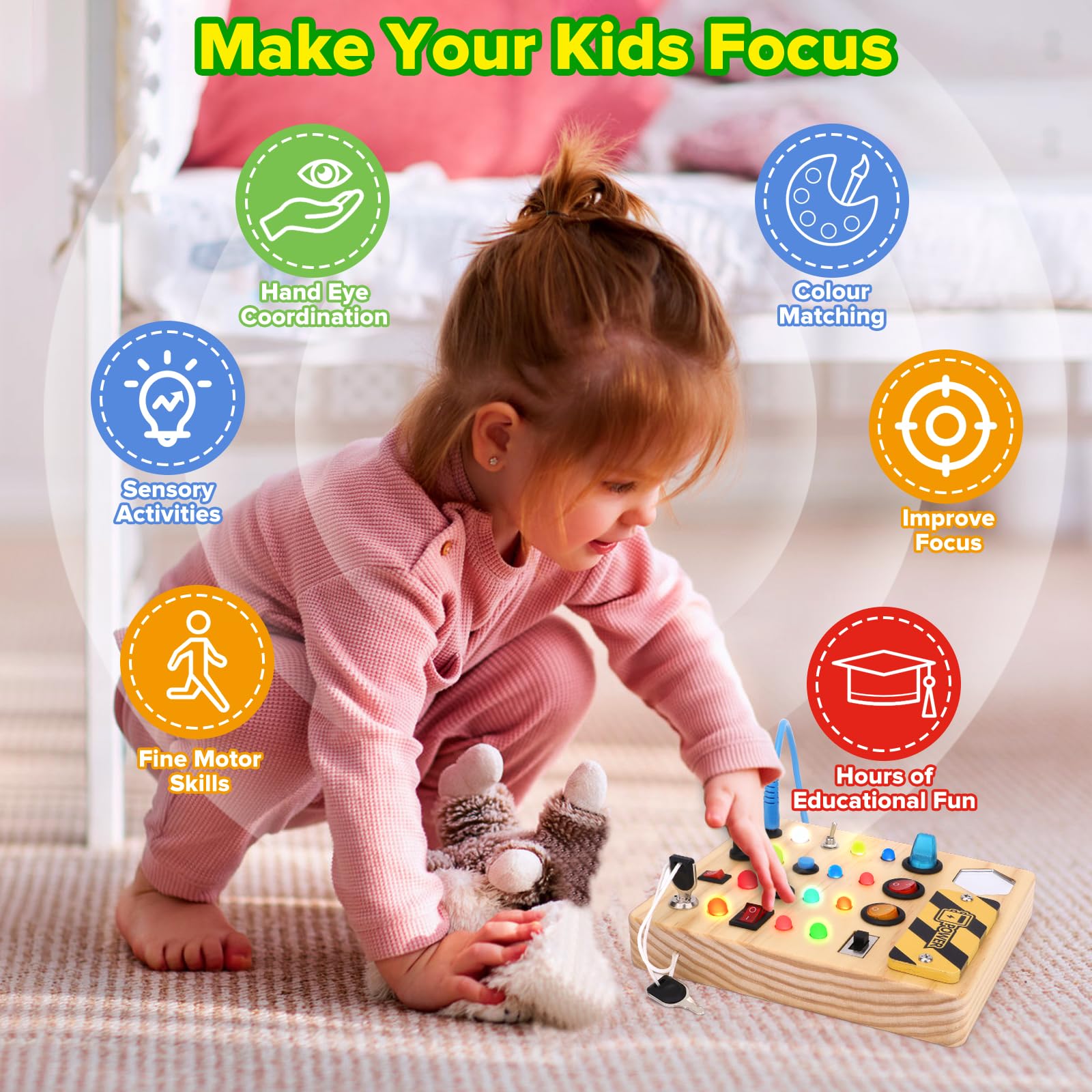 Foto 6 pulgar | Montessori Busy Board Wakeinsa Para Niños De 1 A 3 Años Con Luces - Venta Internacional.