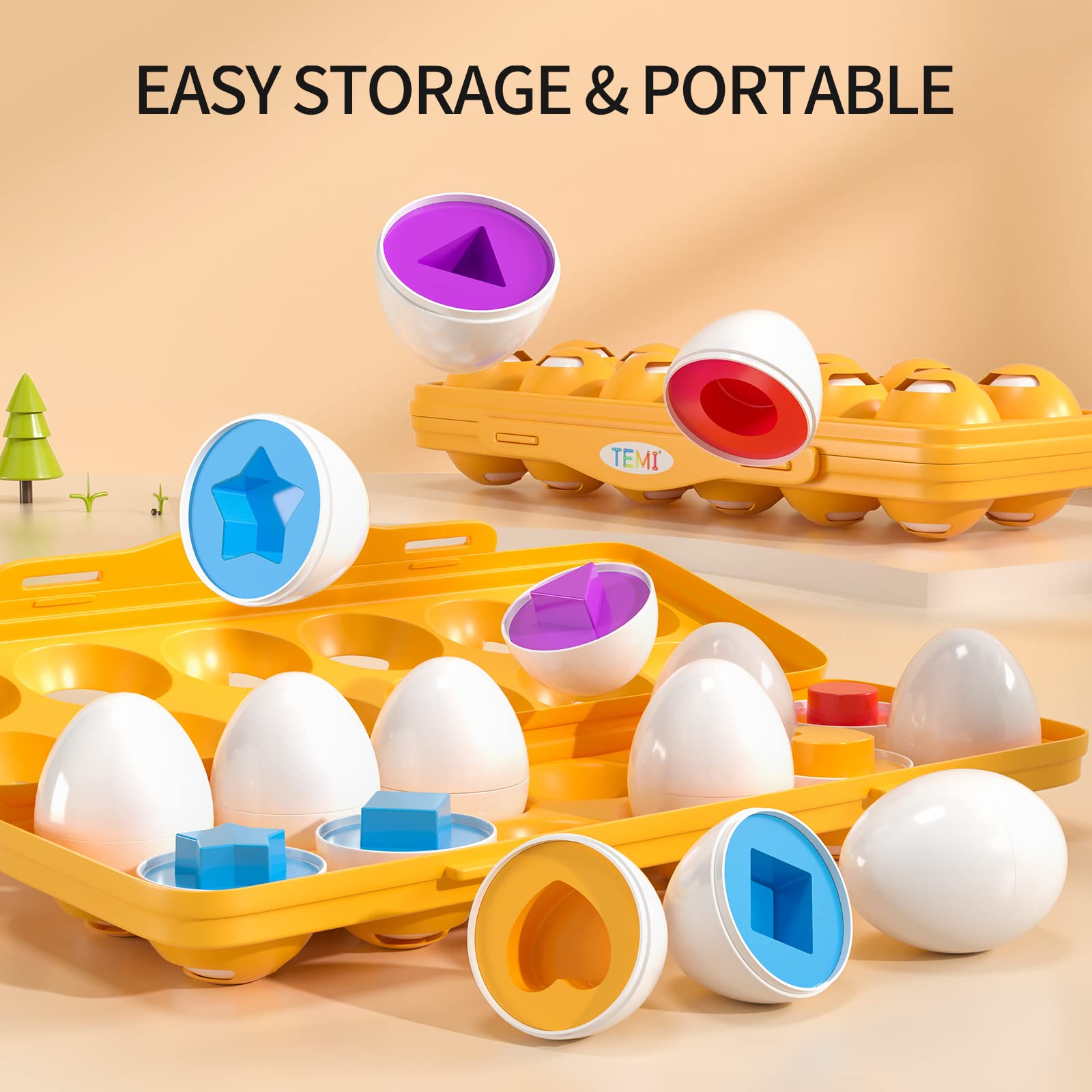 Foto 5 pulgar | Sensory Montessori Toy Temi 12 Huevos De Juguete Con Soporte Para 1 A 3 Años - Venta Internacional.