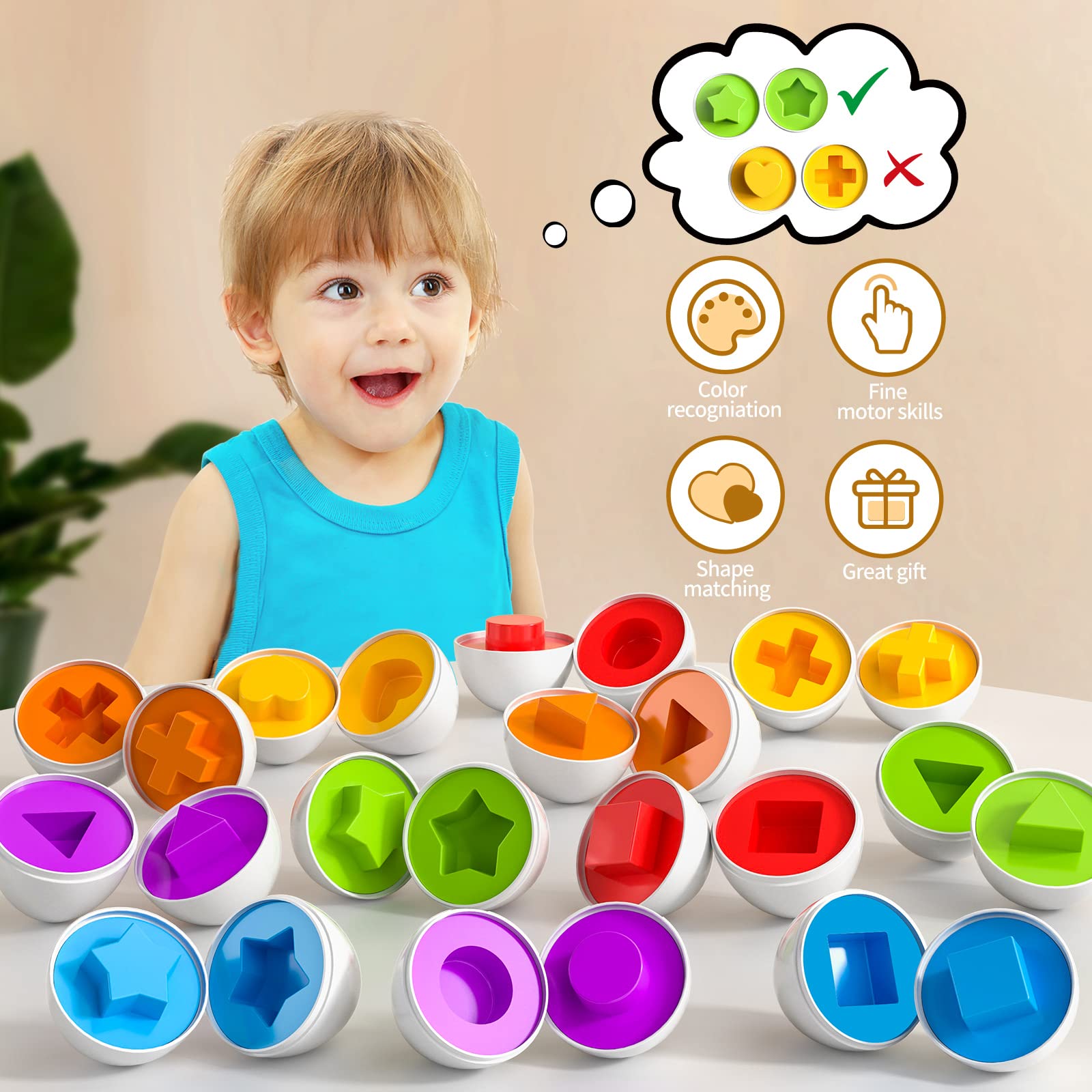 Foto 6 pulgar | Sensory Montessori Toy Temi 12 Huevos De Juguete Con Soporte Para 1 A 3 Años - Venta Internacional.
