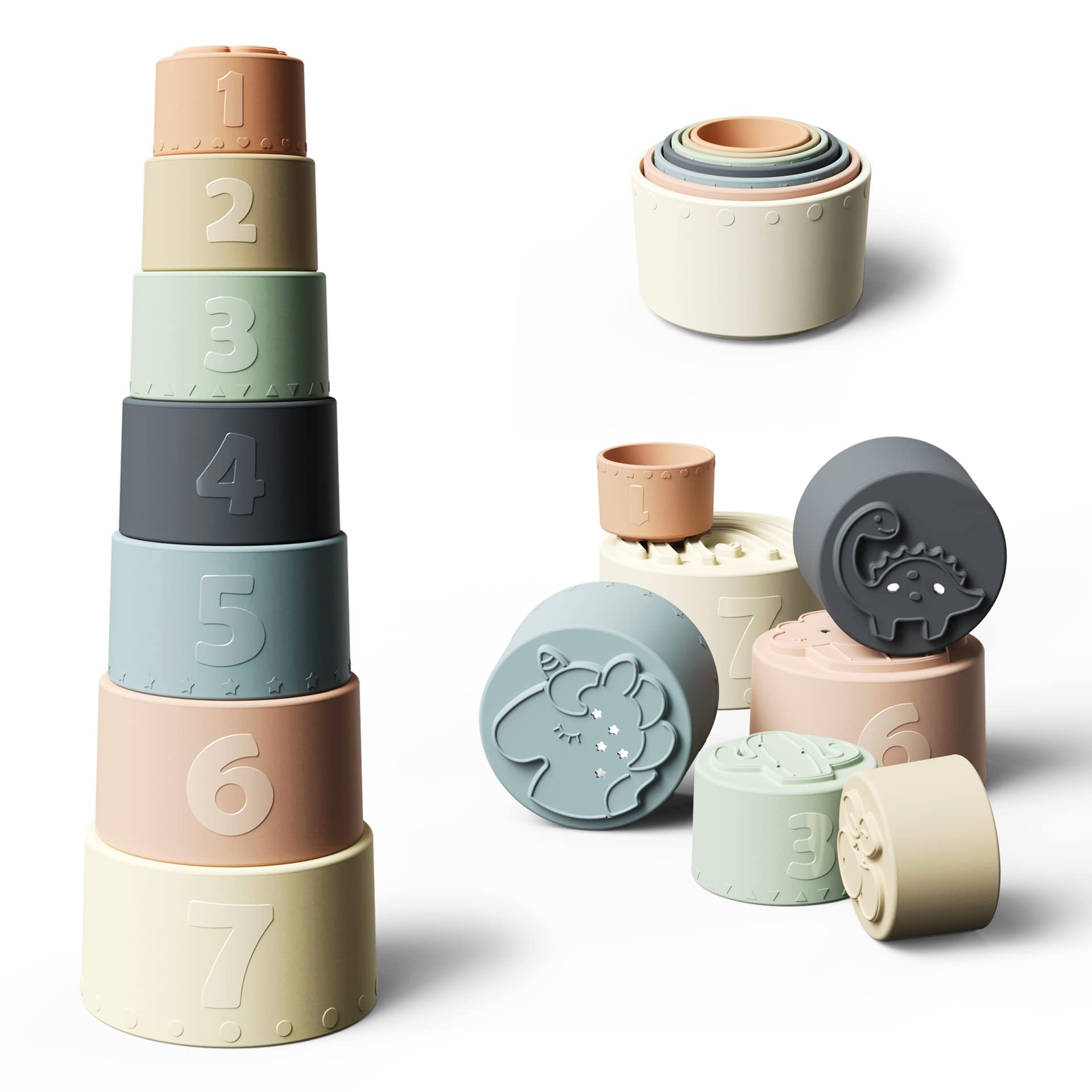 Foto 2 pulgar | Juego De Vasos Apilables Toy Moonkie De 7 Piezas, Divertido Y Educativo, Para Más De 6 Meses - Venta Internacional.