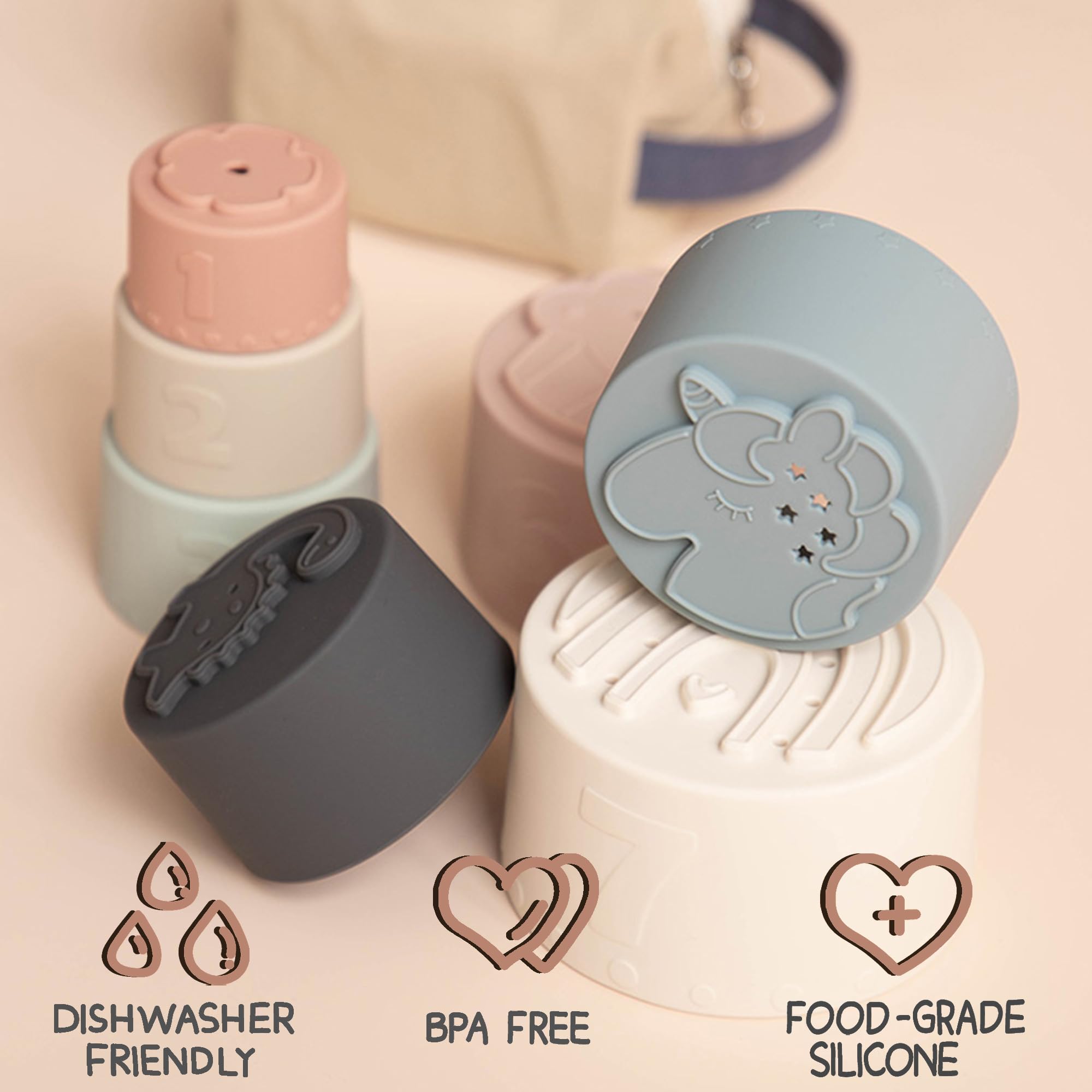 Foto 2 | Juego De Vasos Apilables Toy Moonkie De 7 Piezas, Divertido Y Educativo, Para Más De 6 Meses - Venta Internacional.