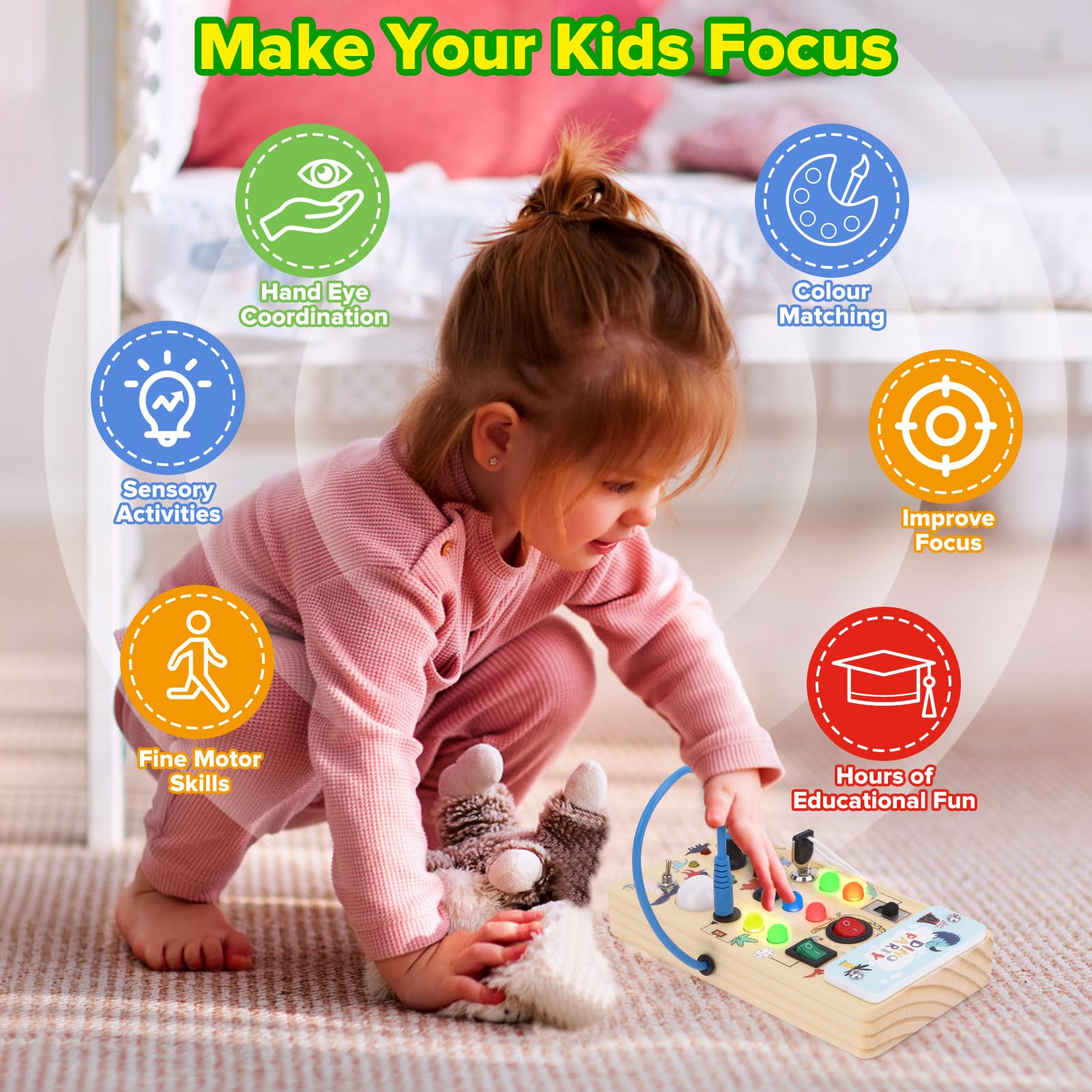 Foto 6 pulgar | Montessori Busy Board Wakeinsa Para Niños De 1 A 3 Años Con Luces Led - Venta Internacional.