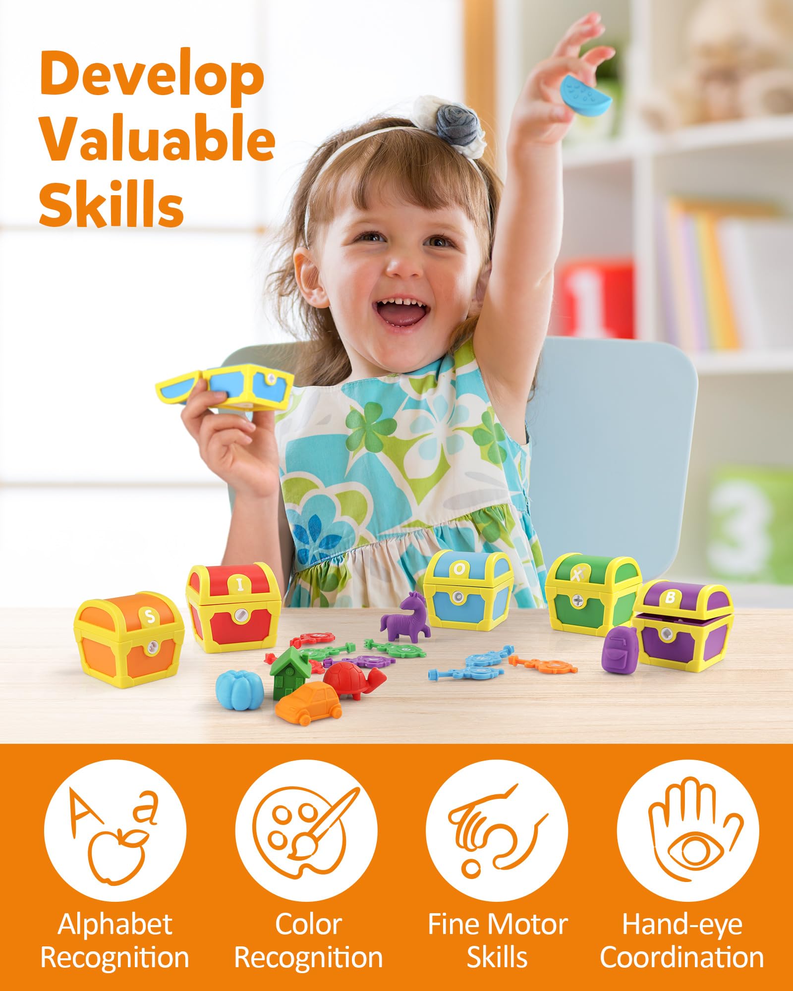 Foto 4 | Juguete De Aprendizaje Del Alfabeto Coogam Treasure Locks Con Llaves Para Niños - Venta Internacional.