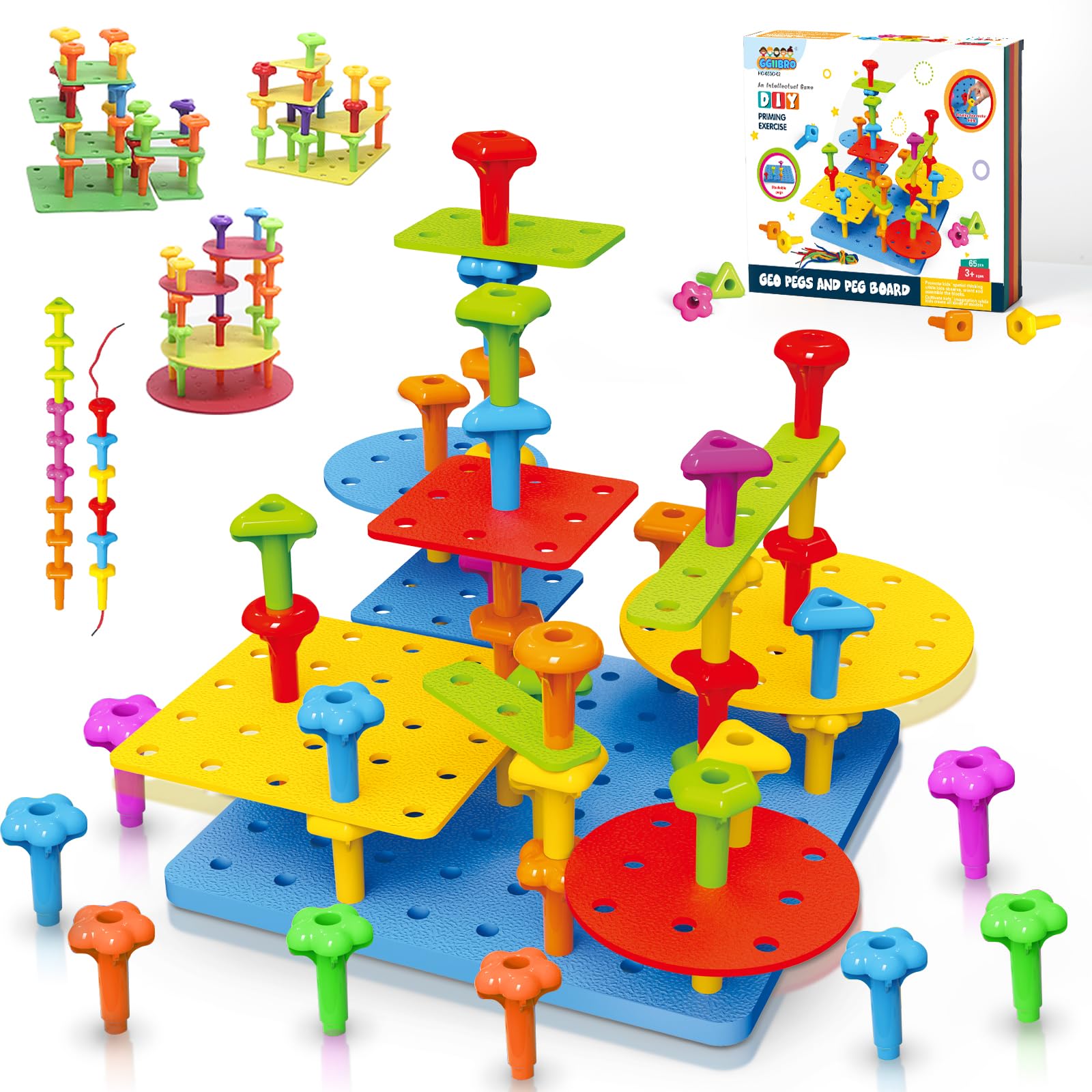 Juego De Juguetes Con Forma De Tablero Ggiibro, 65 Piezas, Bricolaje, Apilables Para Niños De 3 A 6 Años - Vent