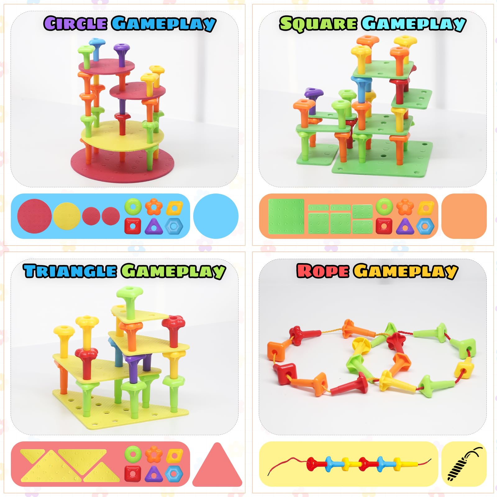 Foto 2 | Juego De Juguetes Con Forma De Tablero Ggiibro, 65 Piezas, Bricolaje, Apilables Para Niños De 3 A 6 Años - Vent