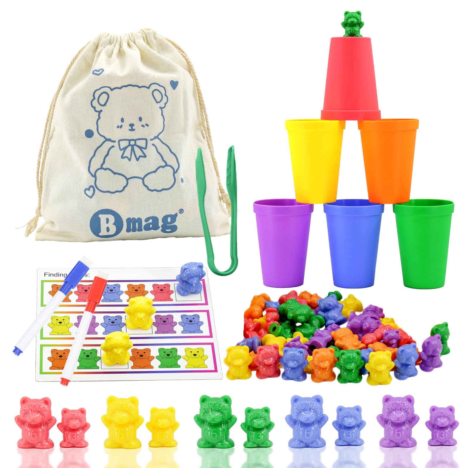 Counting Bears Bmag Con Tazas Clasificadoras, 48 Osos Para Niños De 3 A 5 Años - Venta Internacional.