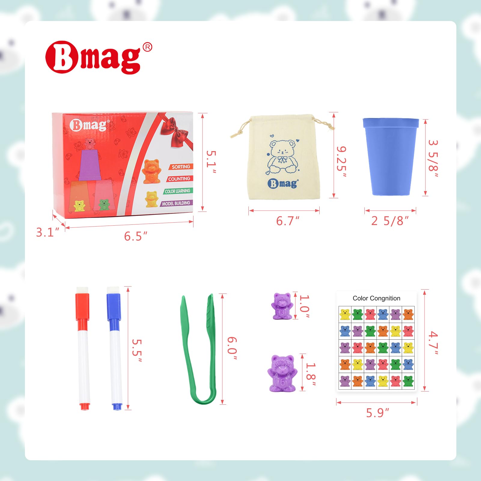 Foto 7 pulgar | Counting Bears Bmag Con Tazas Clasificadoras, 48 Osos Para Niños De 3 A 5 Años - Venta Internacional.