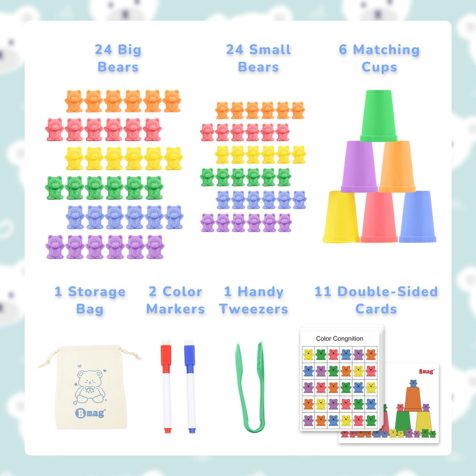 Foto 8 pulgar | Counting Bears Bmag Con Tazas Clasificadoras, 48 Osos Para Niños De 3 A 5 Años - Venta Internacional.