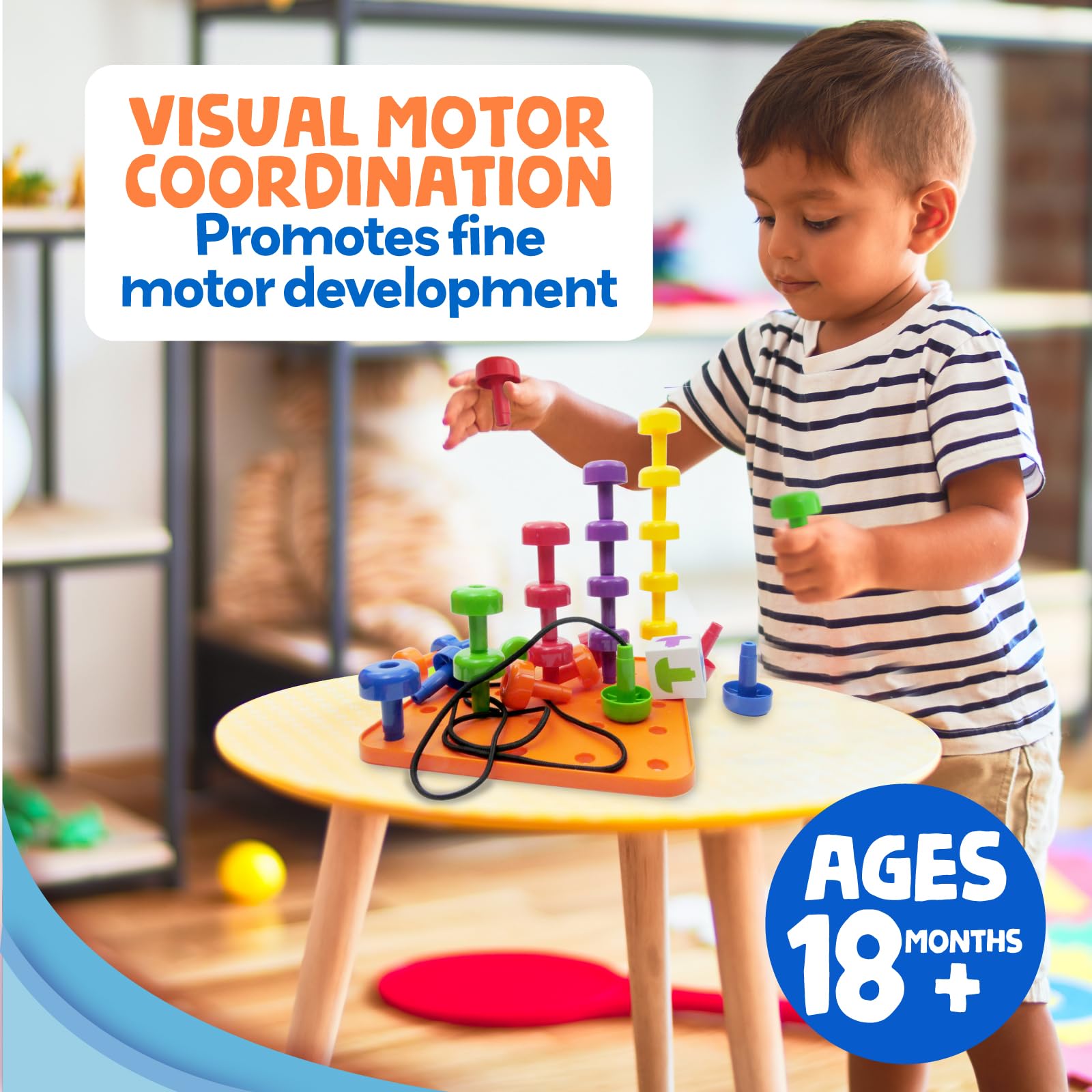 Foto 4 | Peg Board Skoolzy Toddler De 34 Piezas Con Cordón Y Bolsa De 2 A 4 Años - Venta Internacional.