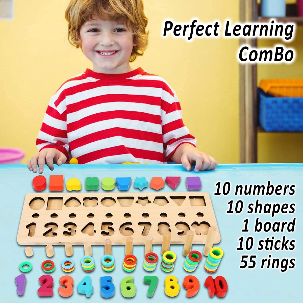 Foto 5 pulgar | Juguete De Madera Para Clasificar Rompecabezas De Números Cozybomb Para Niños De 1 Año - Venta Internacional.
