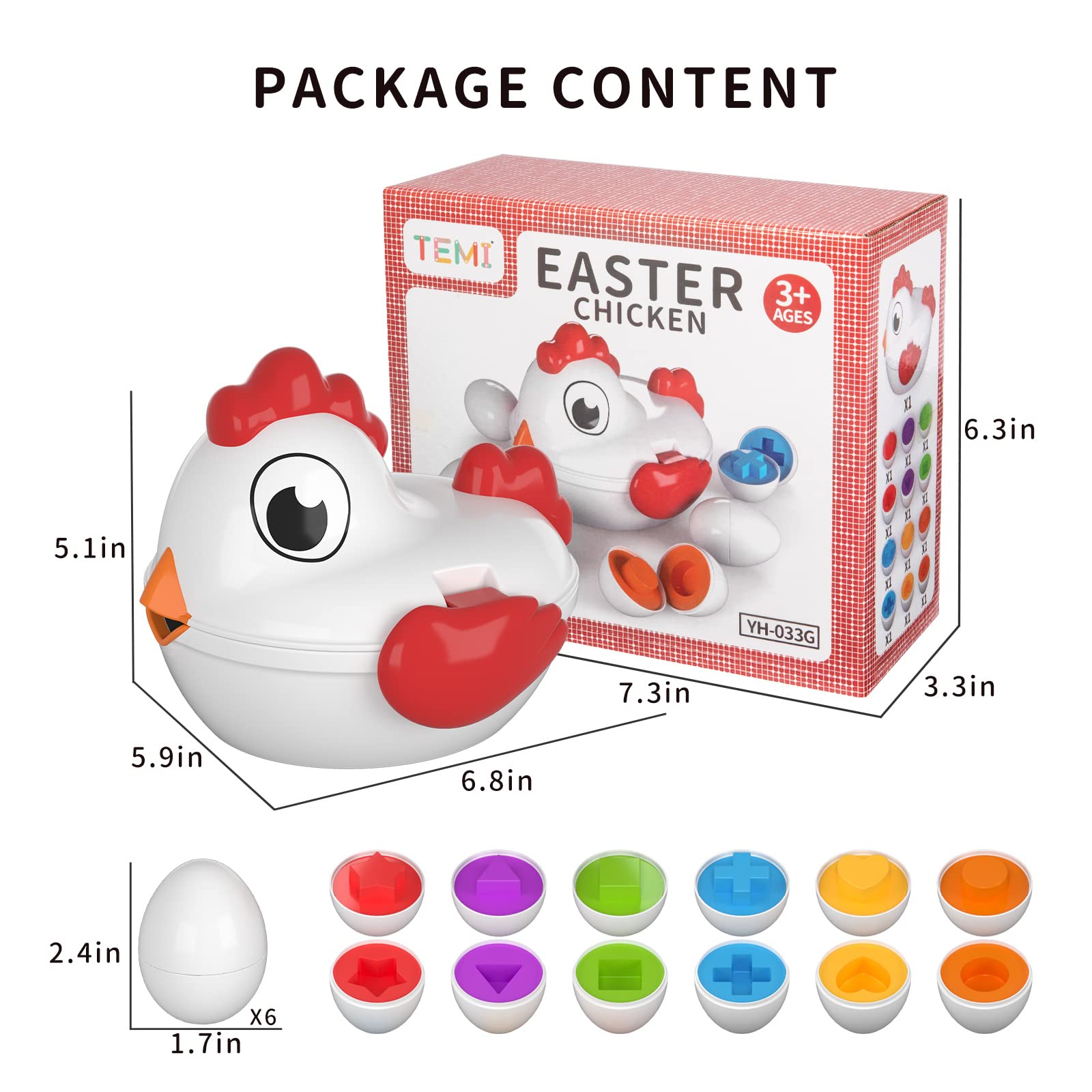 Foto 7 pulgar | Pollo Clasificador Temi Para Niños Pequeños Con 6 Huevos De Juguete Para Niños Mayores De 3 Años - Venta Internaciona