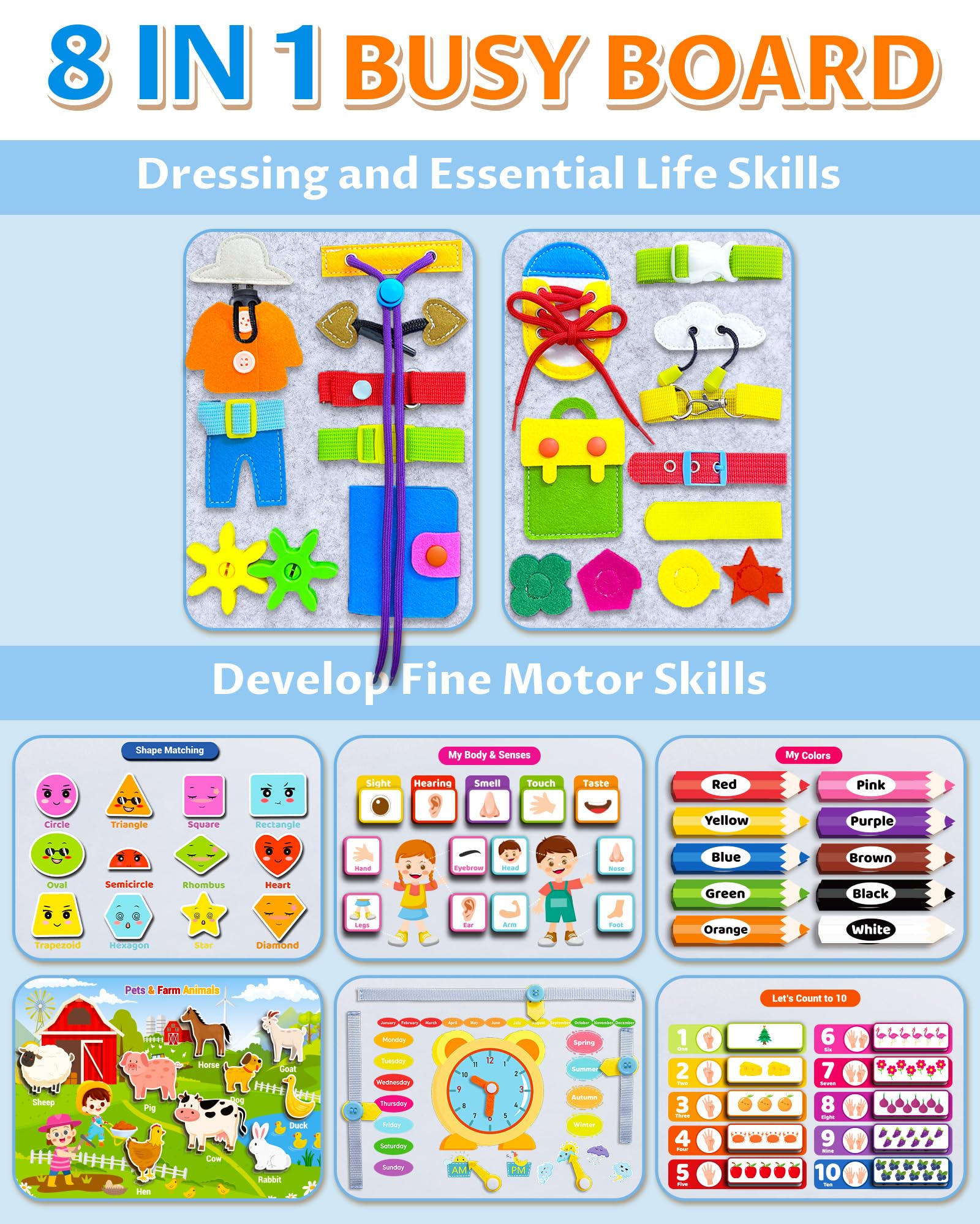Foto 3 | Juguete Montessori Exorany De Busy Board Para 1 A 4 Años Con 8 Páginas - Venta Internacional.