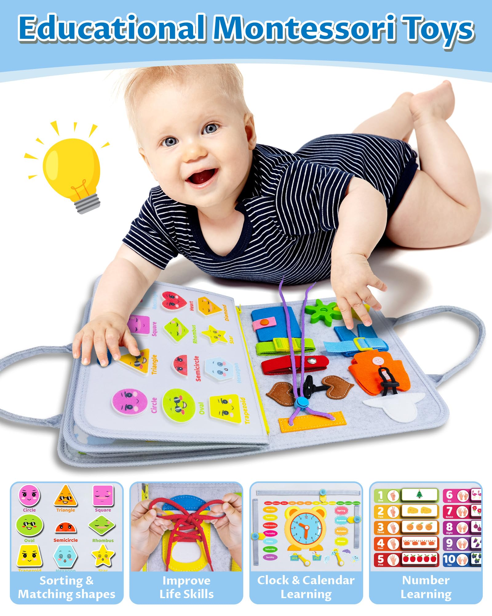 Foto 4 | Juguete Montessori Exorany De Busy Board Para 1 A 4 Años Con 8 Páginas - Venta Internacional.
