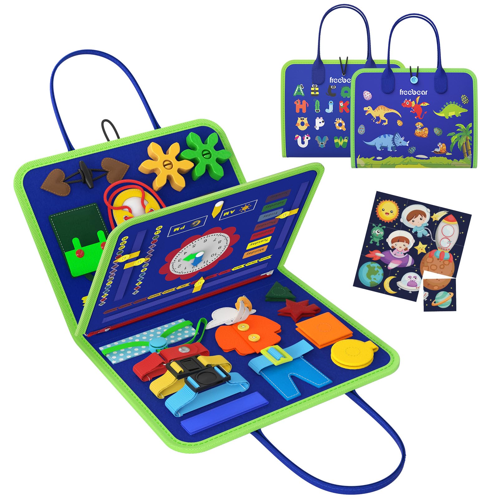 Juguete Sensorial De Viaje Para Niños Pequeños Busy Board Freebear, Dinosaurio - Venta Internacional.