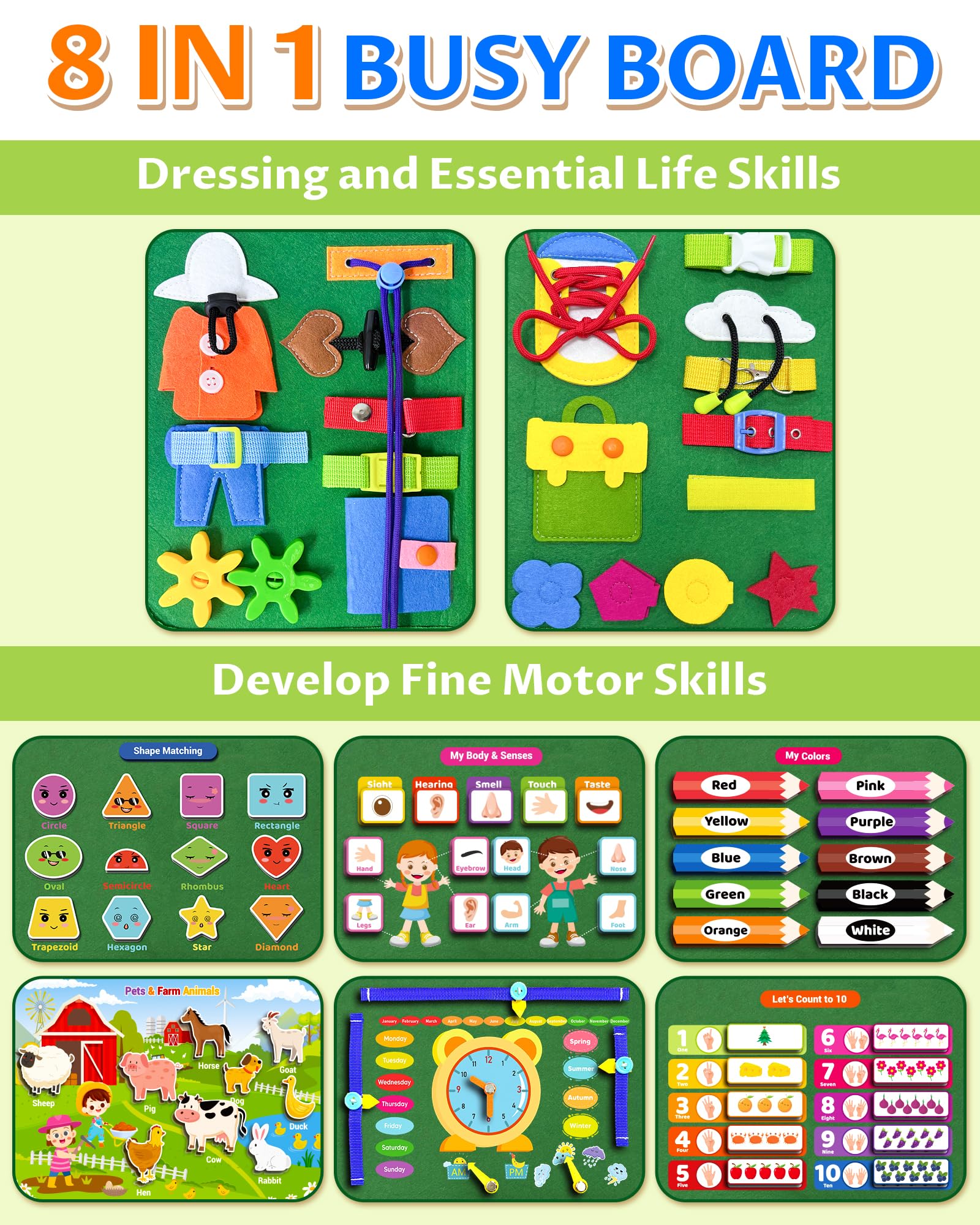 Foto 4 pulgar | Juguete Montessori Exorany De Busy Board Para 1 A 4 Años Con 8 Páginas - Venta Internacional.