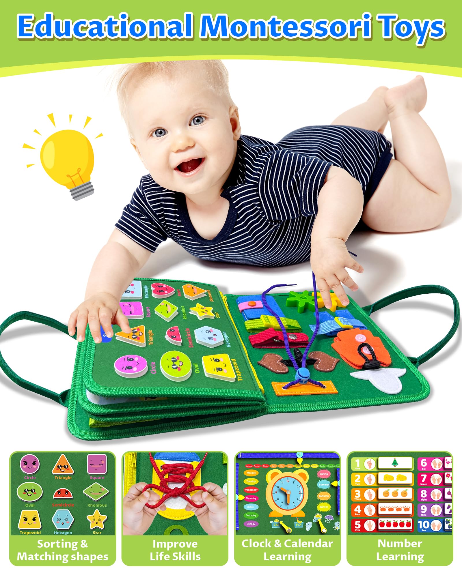 Foto 4 | Juguete Montessori Exorany De Busy Board Para 1 A 4 Años Con 8 Páginas - Venta Internacional.
