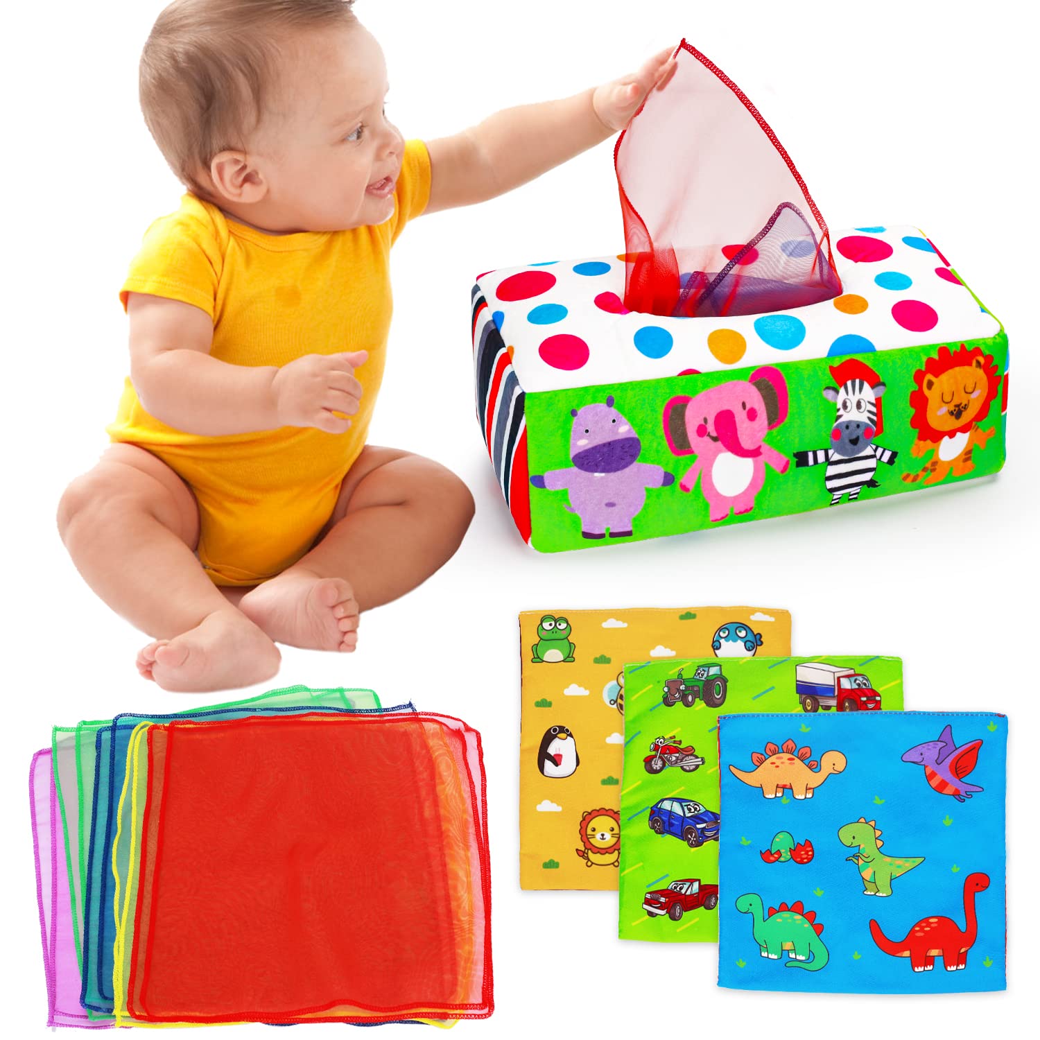 Caja de Pañuelos de Juguete Thremhoo Montessori para Bebés de 6 a 12 Meses - Venta Internacional