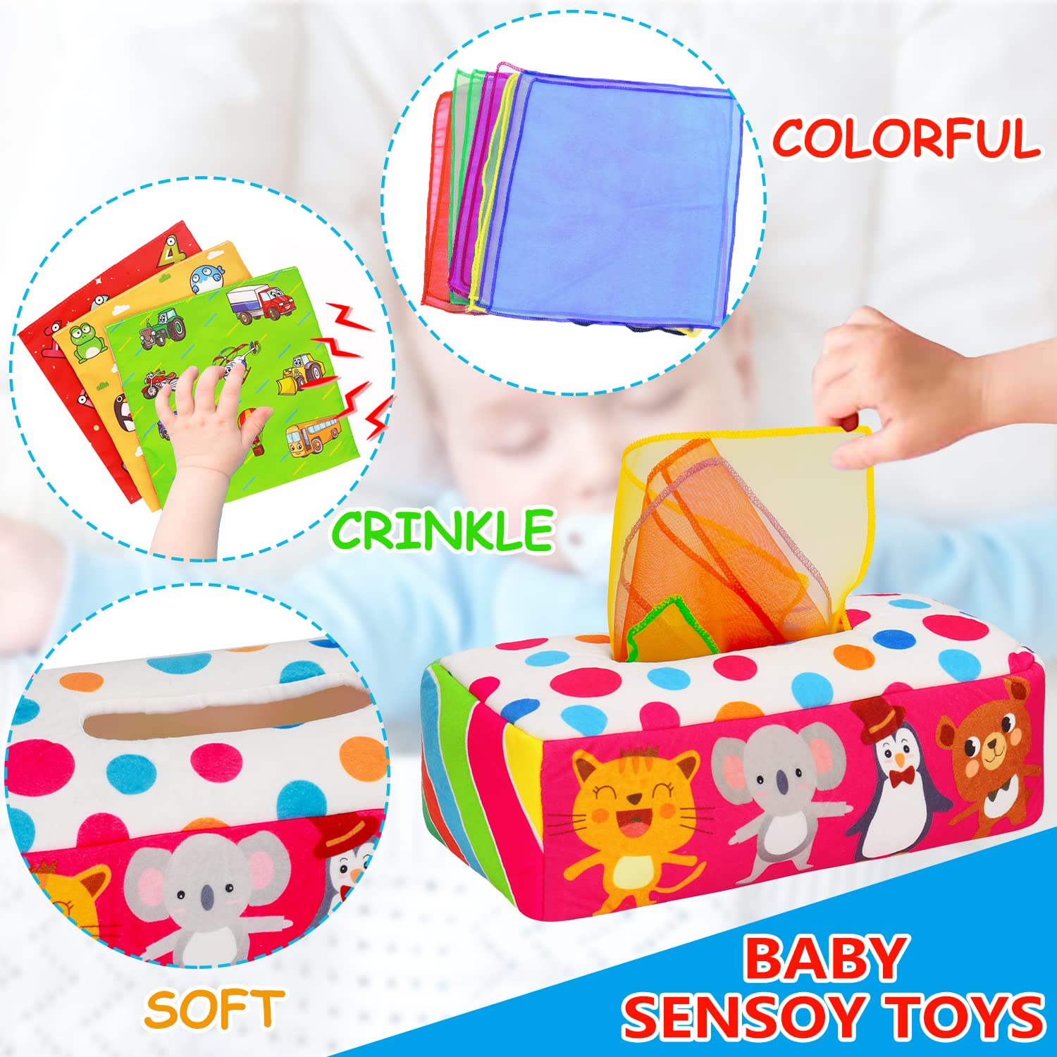 Foto 4 pulgar | Caja de Pañuelos de Juguete Thremhoo Montessori para Bebés de 6 a 12 Meses - Venta Internacional