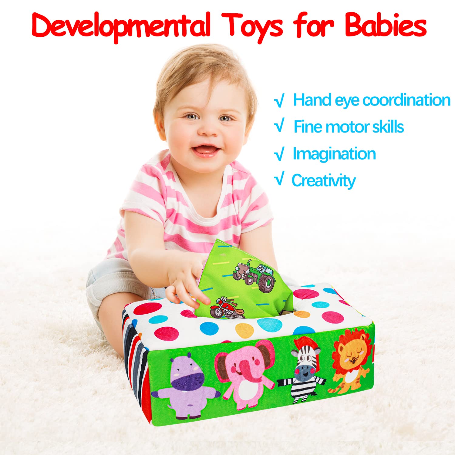 Foto 5 pulgar | Caja de Pañuelos de Juguete Thremhoo Montessori para Bebés de 6 a 12 Meses - Venta Internacional