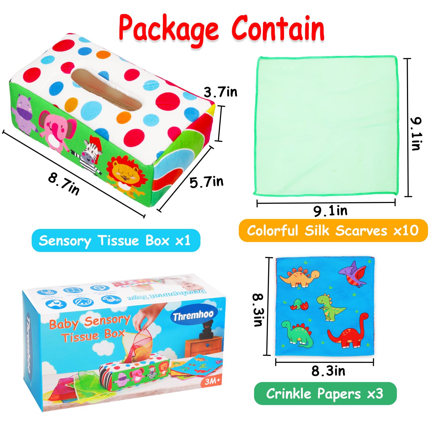 Foto 7 pulgar | Caja de Pañuelos de Juguete Thremhoo Montessori para Bebés de 6 a 12 Meses - Venta Internacional
